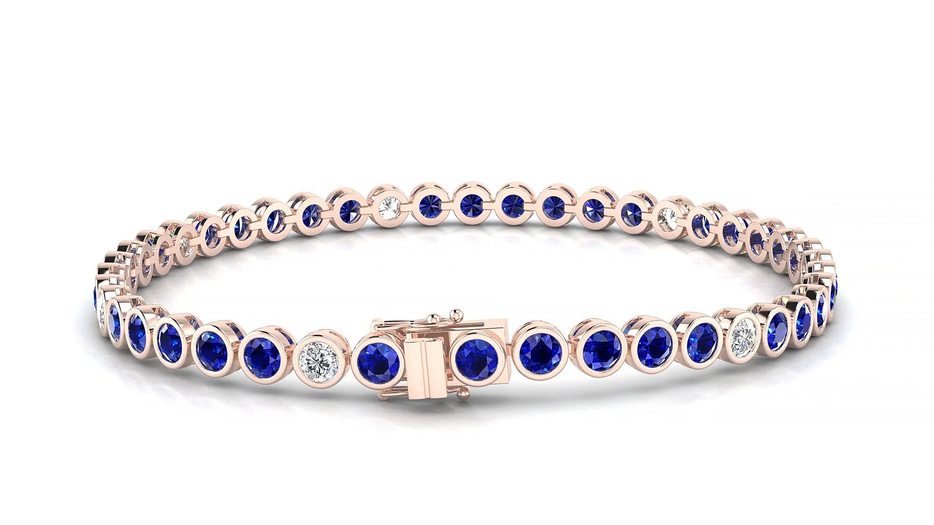 Avila 5-1 | 18k Rose Gold 3 mm Round Natural Sapphire & Diamond Tennis Bracelet