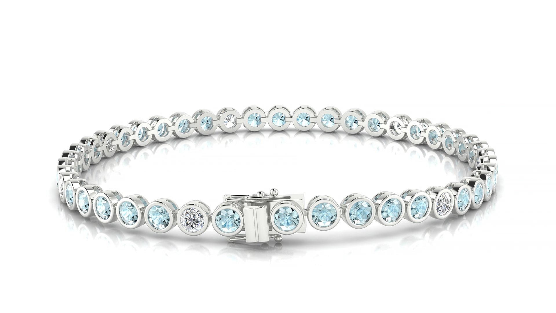 Avila 5-1 | 18k White Gold 3 mm Round Natural Aquamarine & Diamond 15 cm Tennis Bracelet