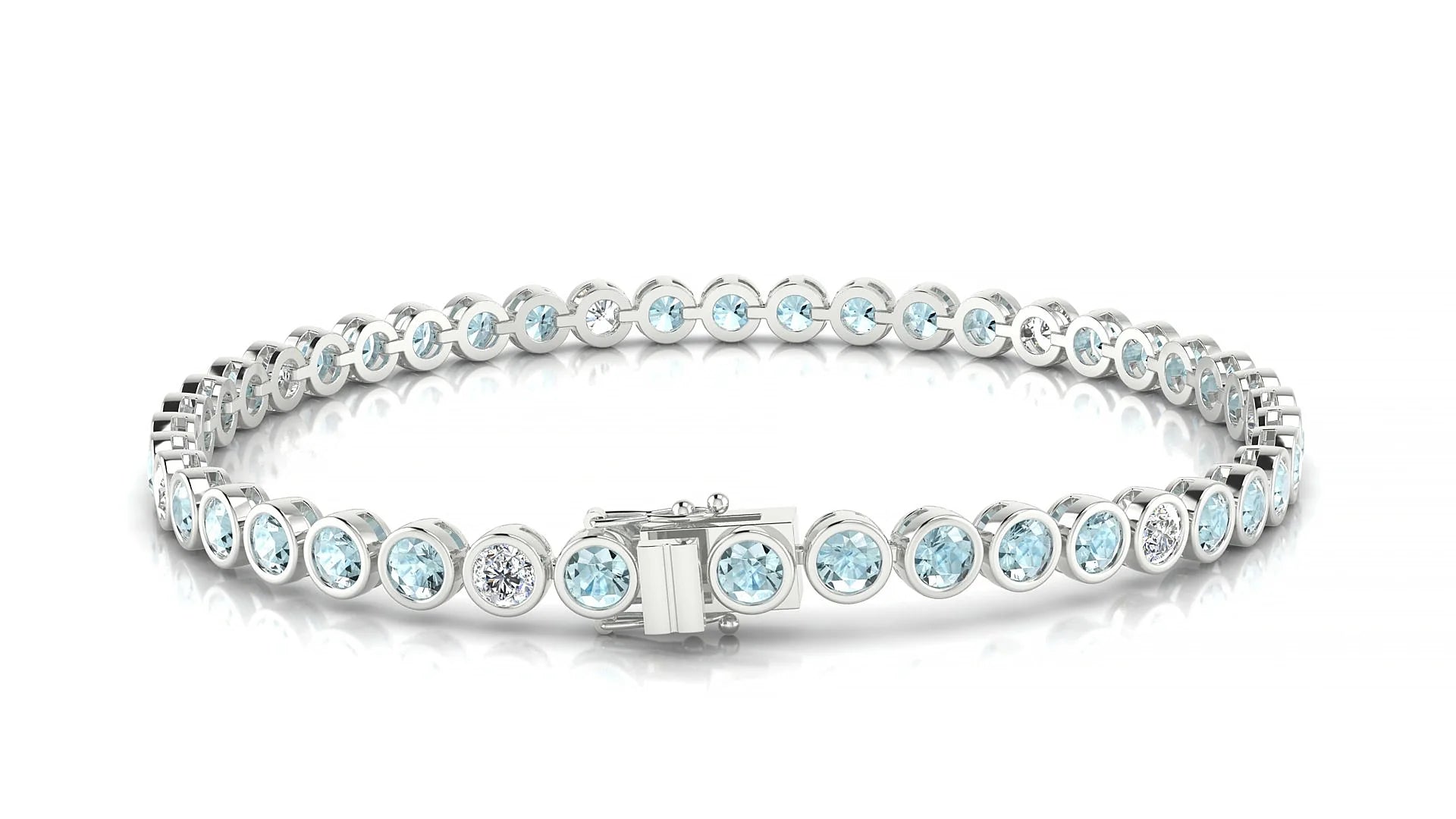 Avila 5-1 | 18k White Gold 3 mm Round Natural Aquamarine & Diamond Tennis Bracelet