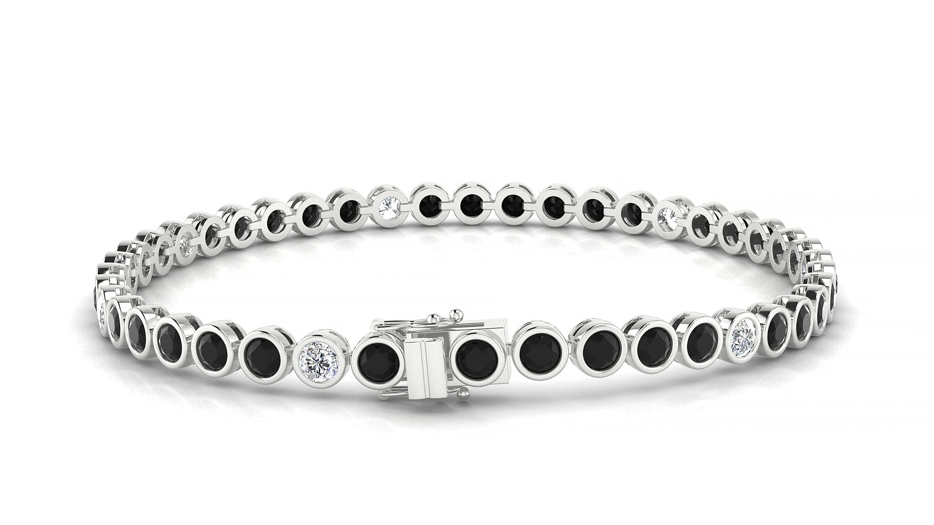 Avila 5-1 | 18k White Gold 3 mm Round Natural Black Diamond & Diamond 15 cm Tennis Bracelet