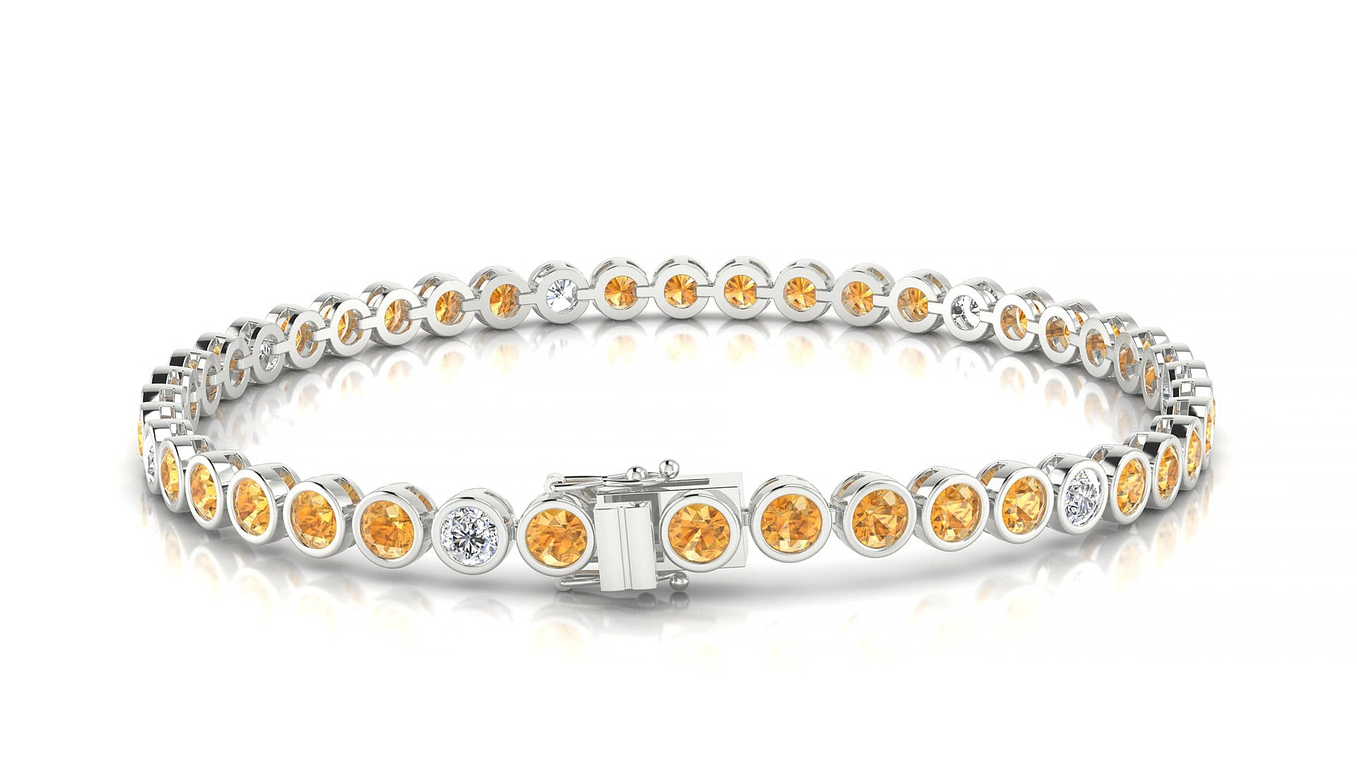 Avila 5-1 | 18k White Gold 3 mm Round Natural Citrine & Diamond 16 cm Tennis Bracelet