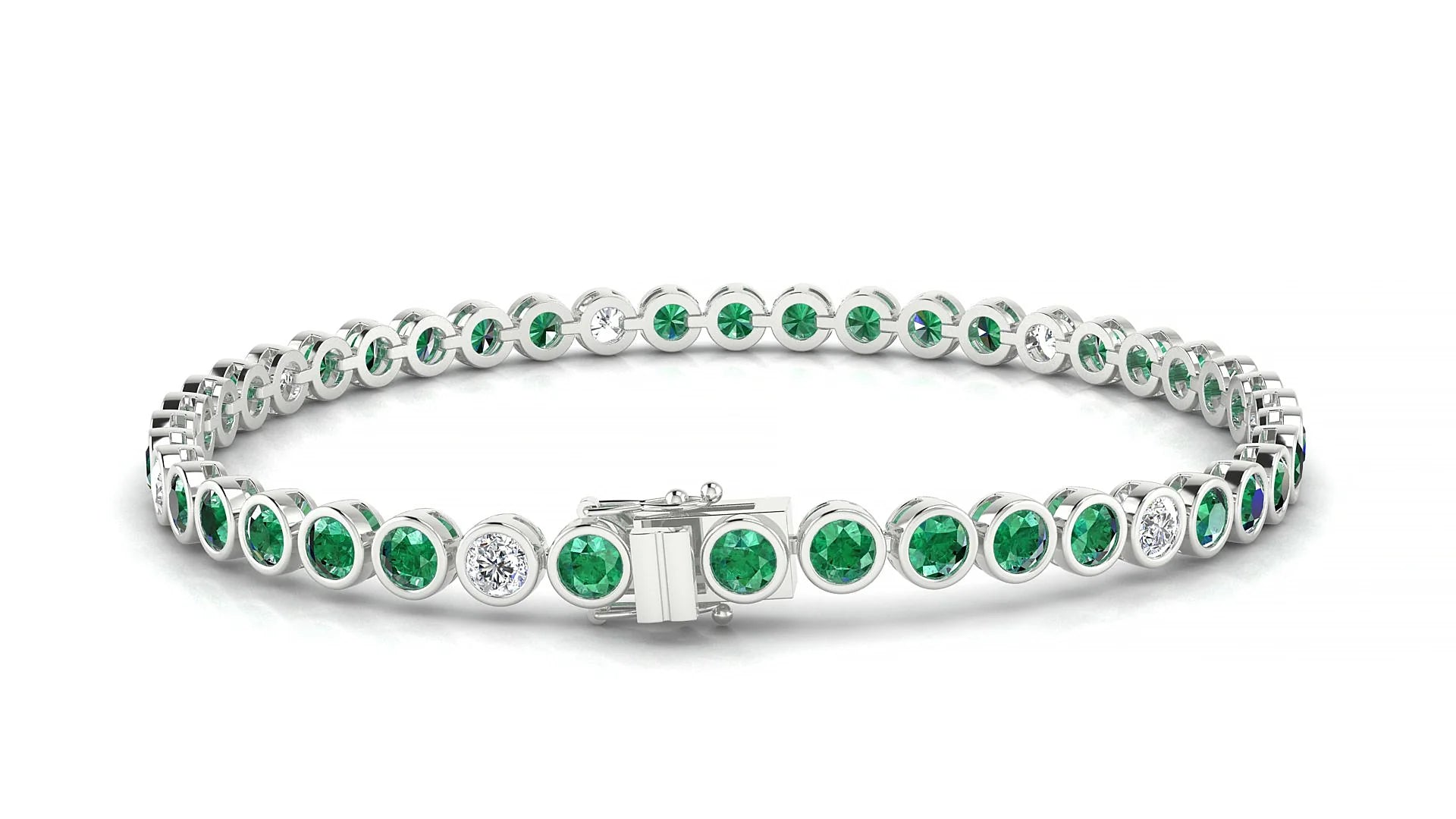 Avila 5-1 | 18k White Gold 3 mm Round Natural Emerald & Diamond Tennis Bracelet