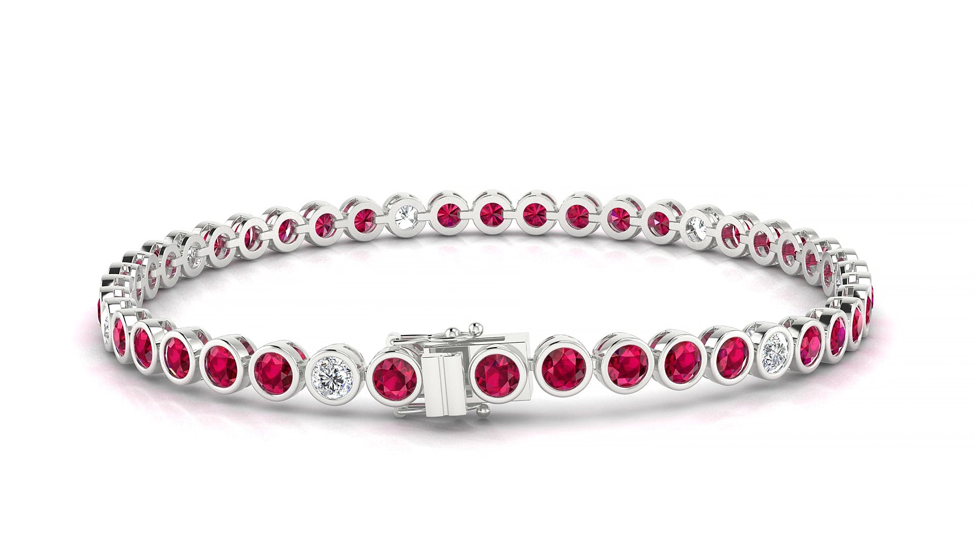 Avila 5-1 | 18k White Gold 3 mm Round Natural Ruby & Diamond 17 cm Tennis Bracelet