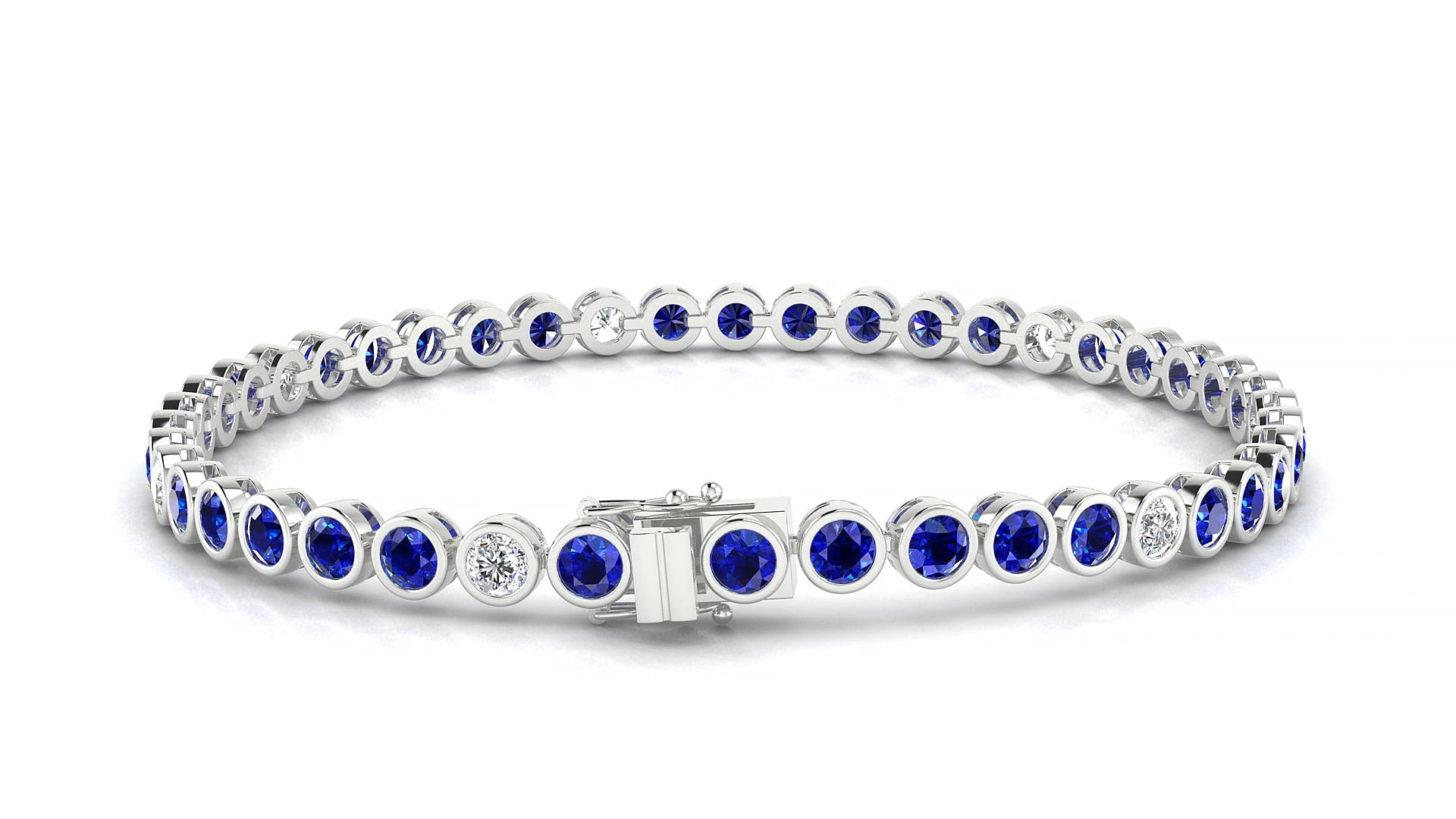 Avila 5-1 | 18k White Gold 3 mm Round Natural Sapphire & Diamond 15 cm Tennis Bracelet