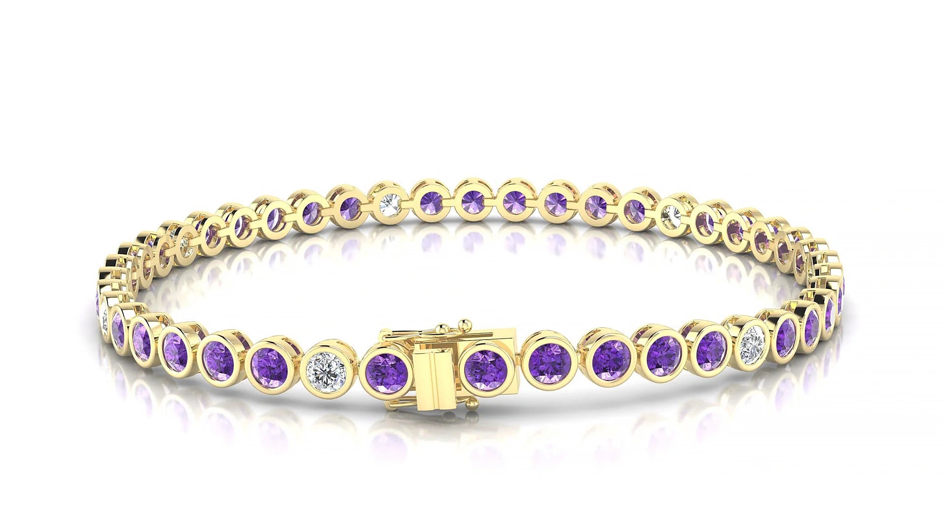 Avila 5-1 | 18k Yellow Gold 3 mm Round Natural Amethyst & Diamond Tennis Bracelet