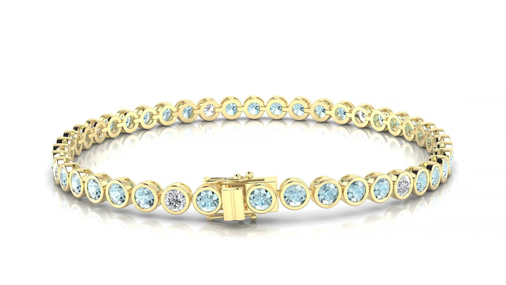 Avila 5-1 | 18k Yellow Gold 3 mm Round Natural Aquamarine & Diamond Tennis Bracelet