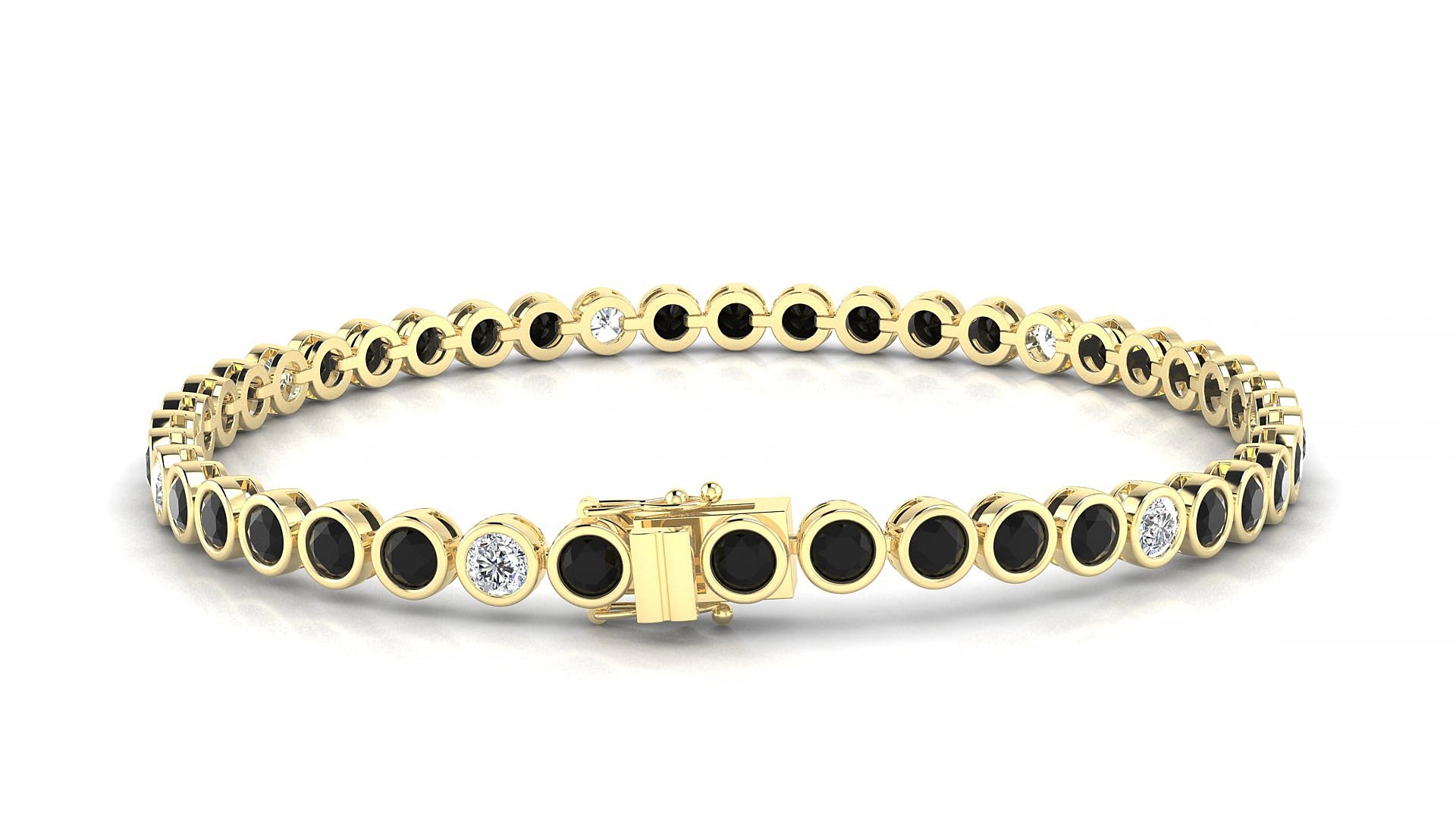 Avila 5-1 | 18k Yellow Gold 3 mm Round Natural Black Diamond & Diamond 17 cm Tennis Bracelet