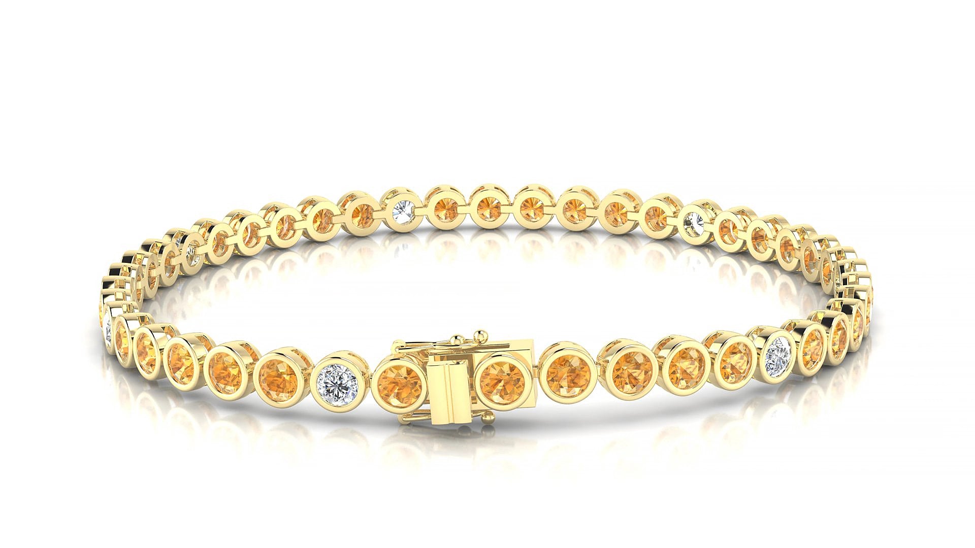 Avila 5-1 | 18k Yellow Gold 3 mm Round Natural Citrine & Diamond 19 cm Tennis Bracelet