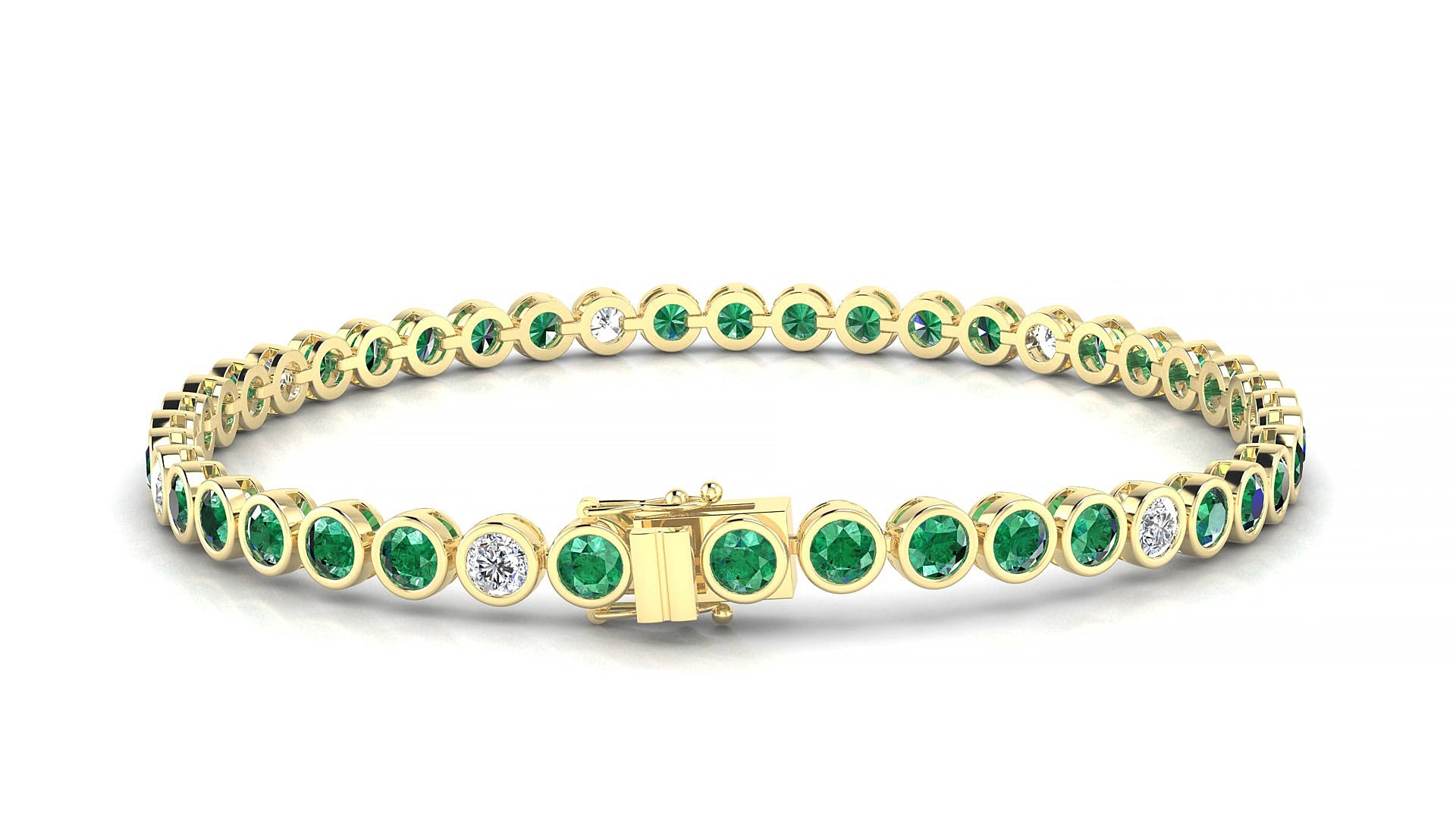 Avila 5-1 | 18k Yellow Gold 3 mm Round Natural Emerald & Diamond 17 cm Tennis Bracelet