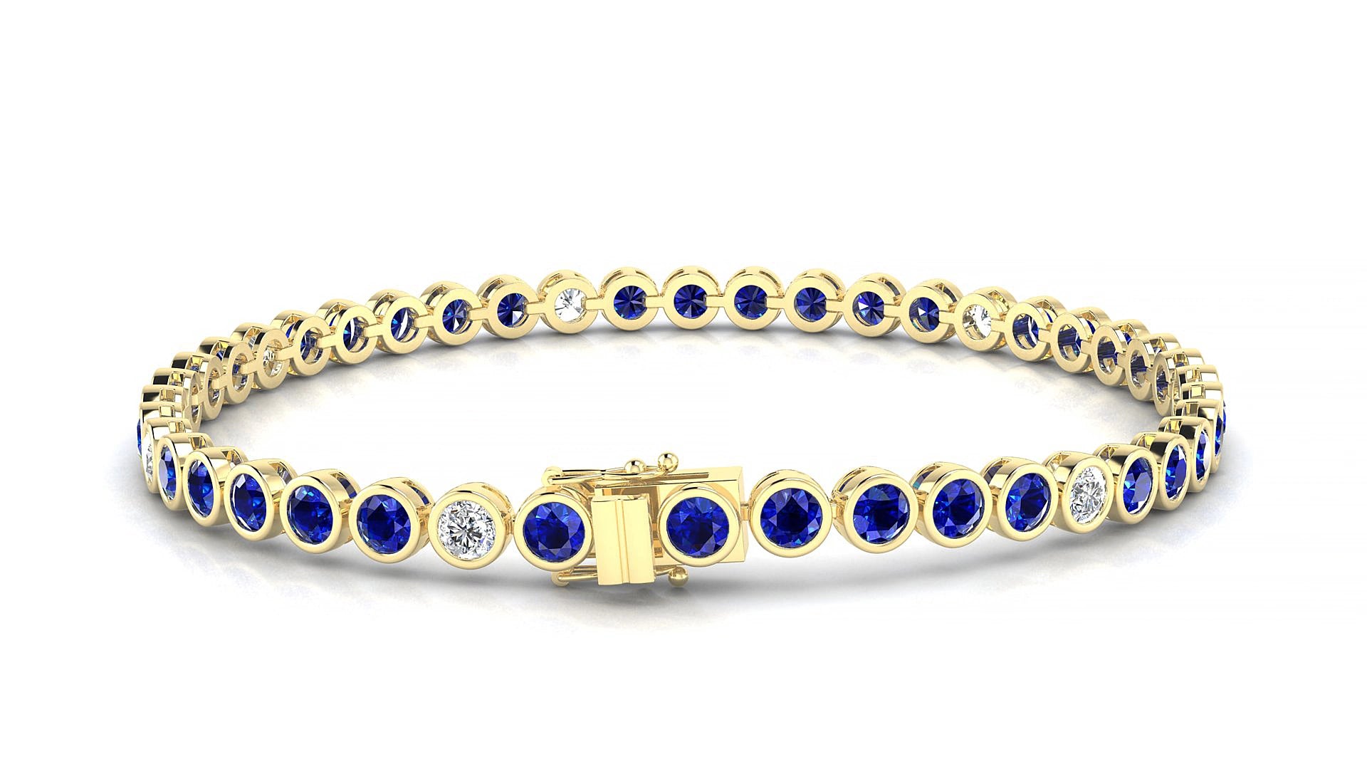 Avila 5-1 | 18k Yellow Gold 3 mm Round Natural Sapphire & Diamond 16 cm Tennis Bracelet