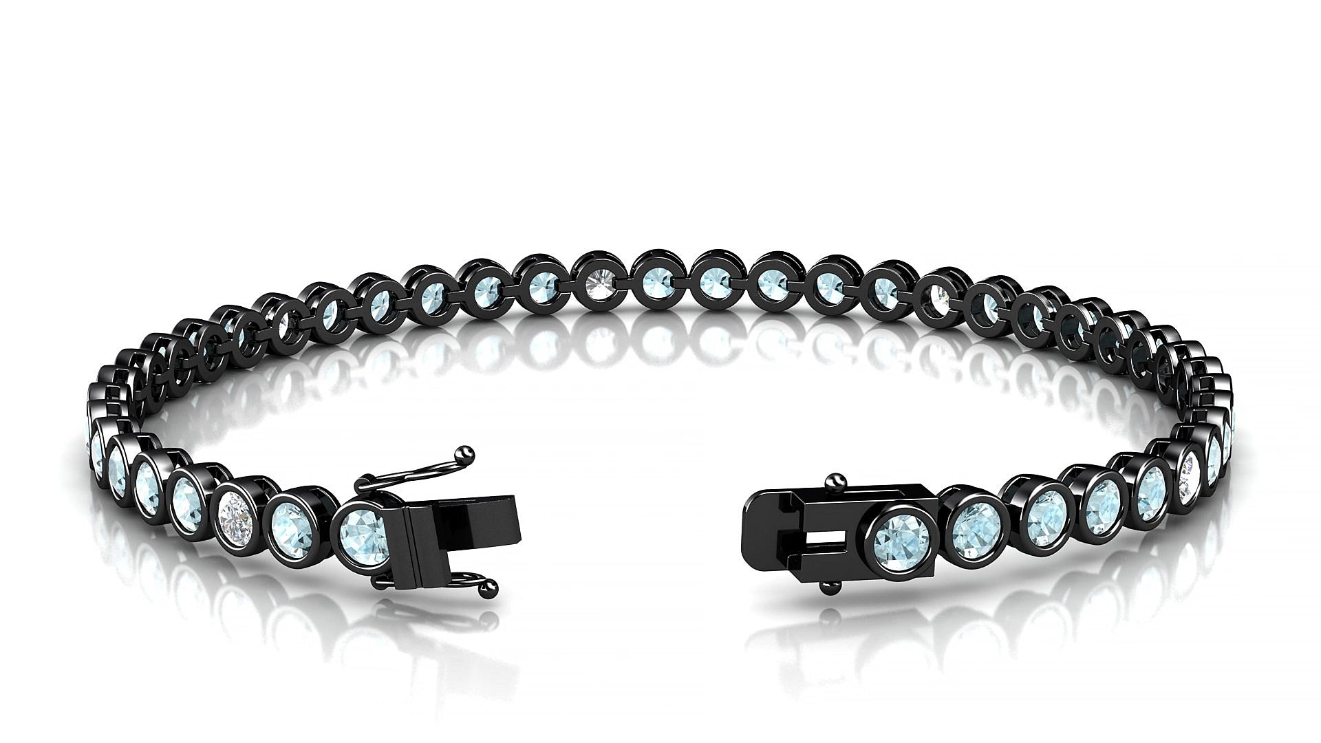 Avila 5-1 | 18k Black Gold 3 mm Round Natural Aquamarine & Diamond 17 cm Tennis Bracelet