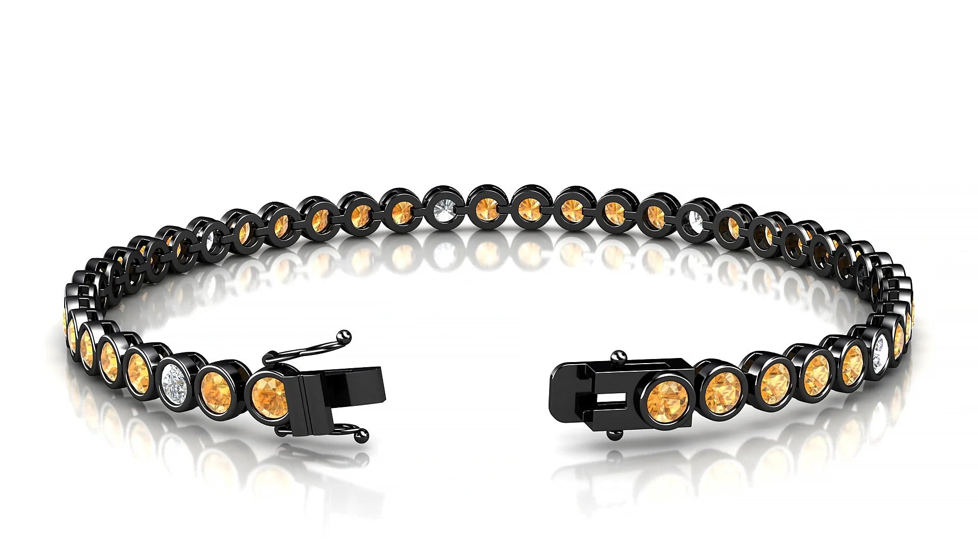 Avila 5-1 | 18k Black Gold 3 mm Round Natural Citrine & Diamond Tennis Bracelet