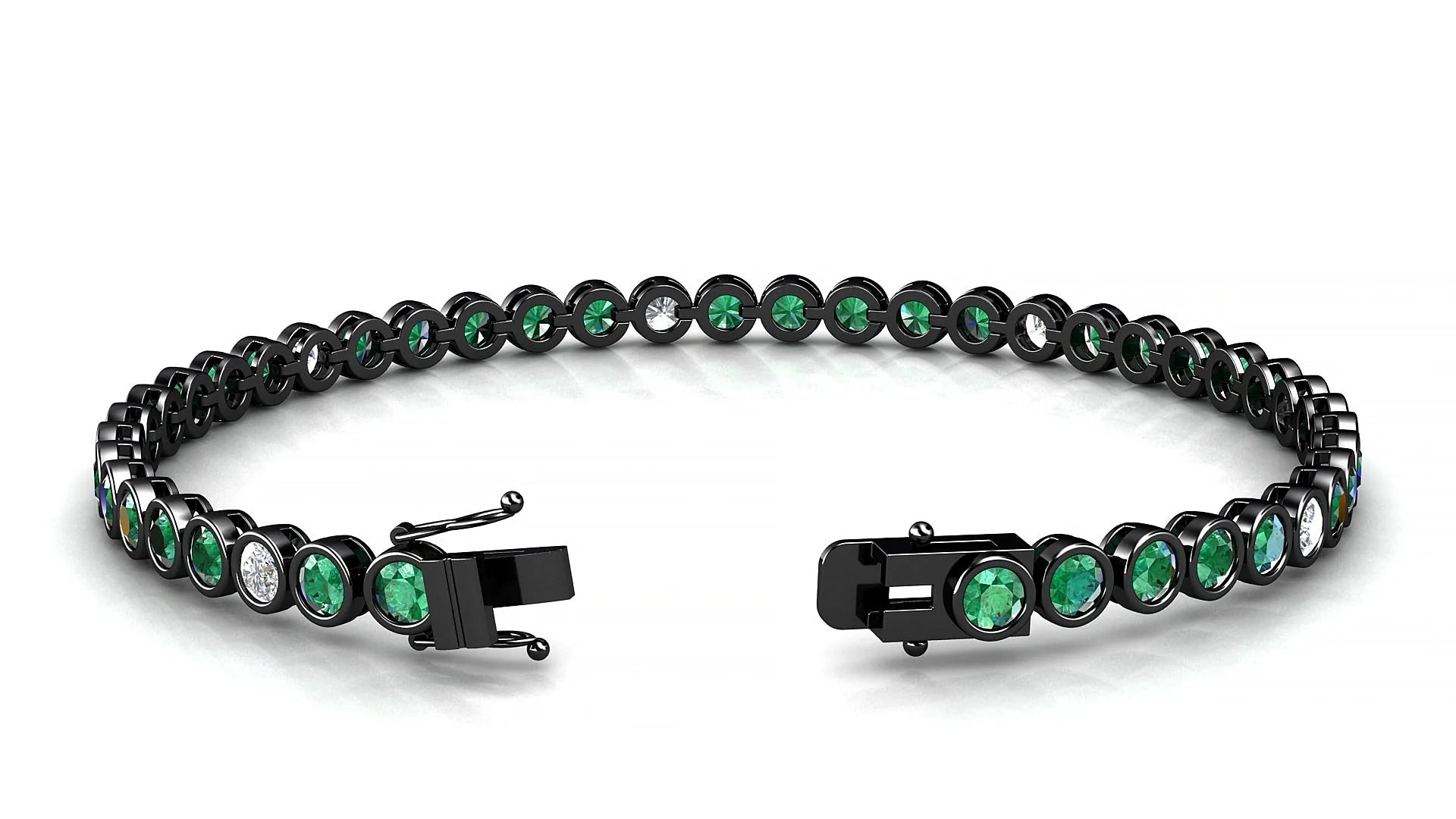 Avila 5-1 | 18k Black Gold 3 mm Round Natural Emerald & Diamond Tennis Bracelet