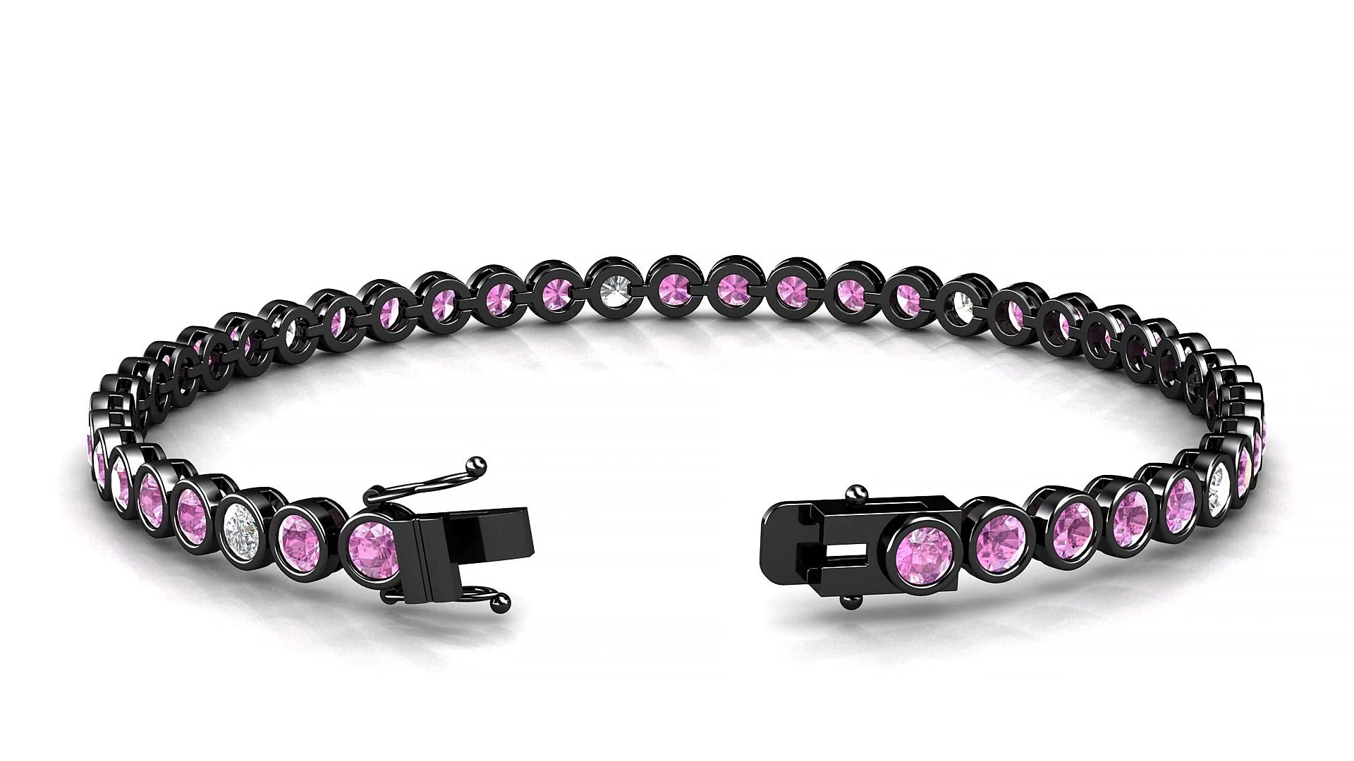 Avila 5-1 | 18k Black Gold 3 mm Round Natural Pink Sapphire & Diamond Tennis Bracelet