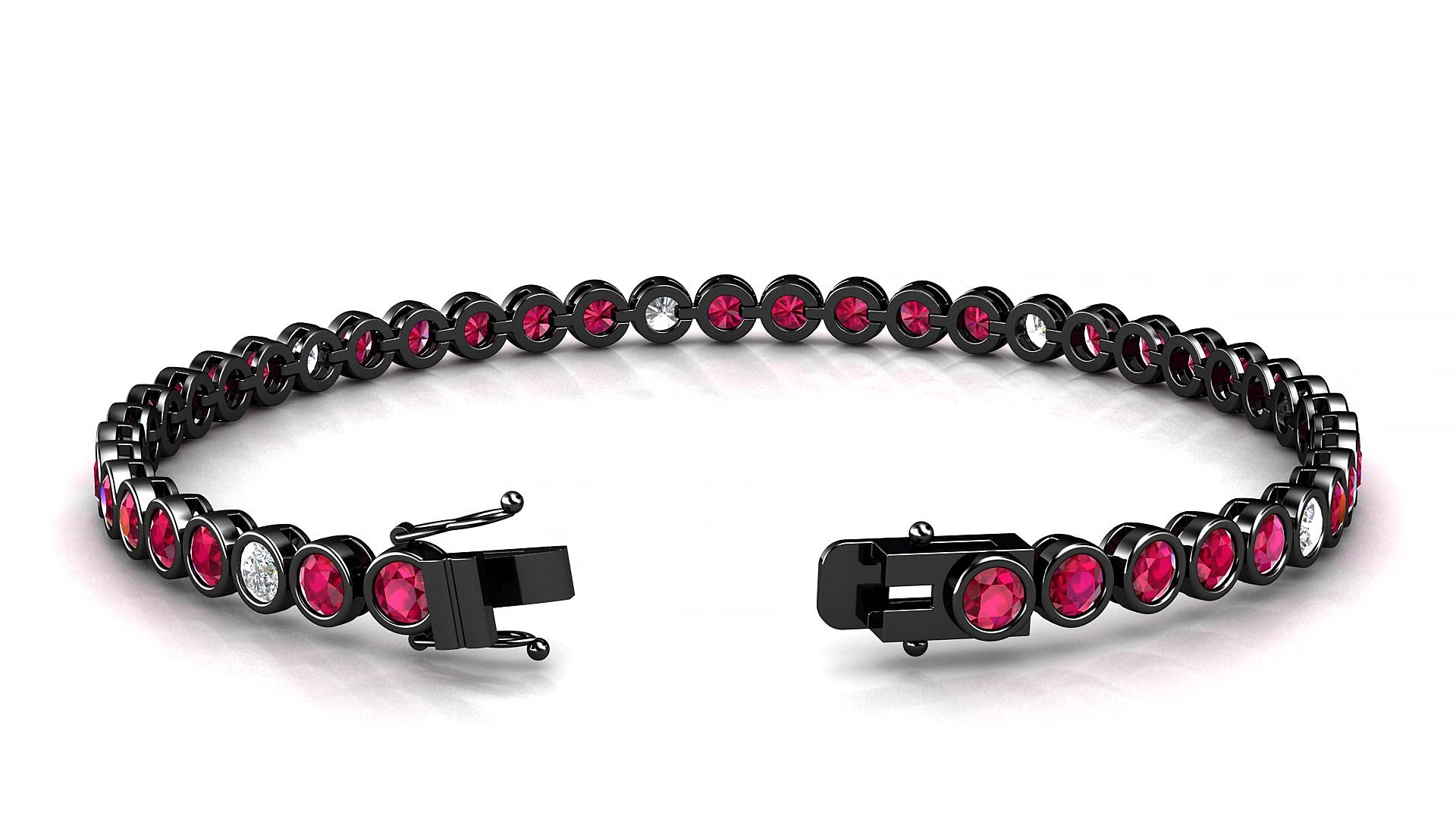 Avila 5-1 | 18k Black Gold 3 mm Round Natural Ruby & Diamond 19 cm Tennis Bracelet