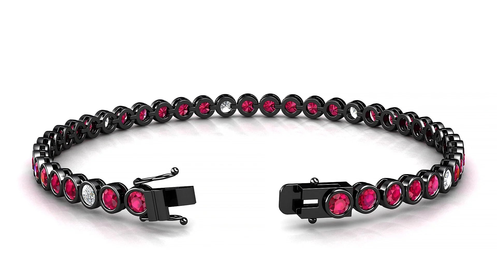 Avila 5-1 | 18k Black Gold 3 mm Round Natural Ruby & Diamond Tennis Bracelet