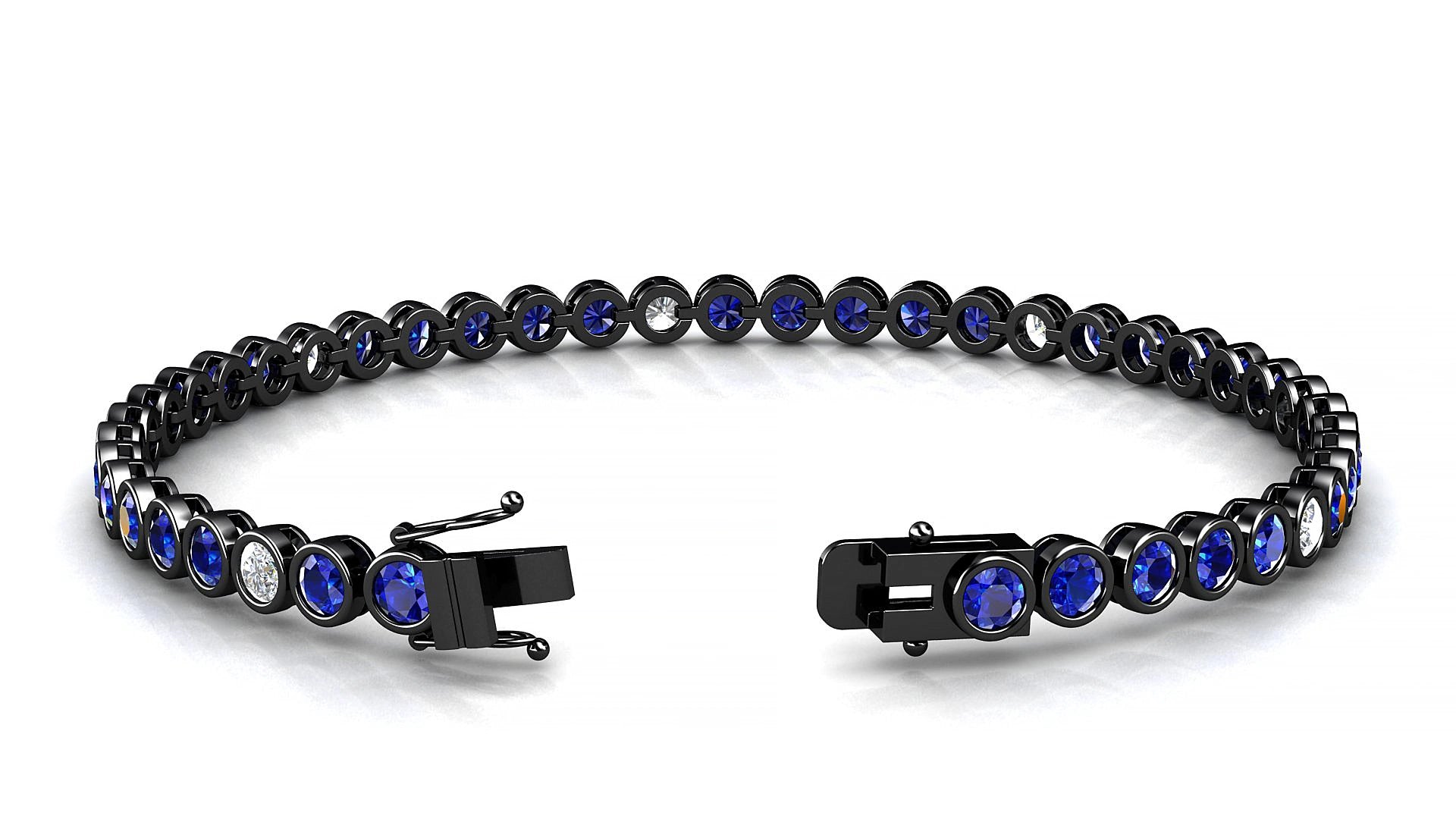 Avila 5-1 | 18k Black Gold 3 mm Round Natural Sapphire & Diamond 15 cm Tennis Bracelet