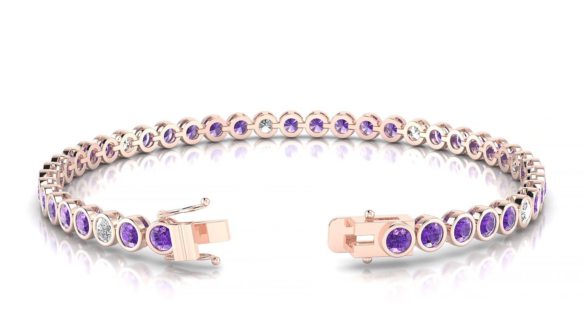 Avila 5-1 | 18k Rose Gold 3 mm Round Natural Amethyst & Diamond 15 cm Tennis Bracelet