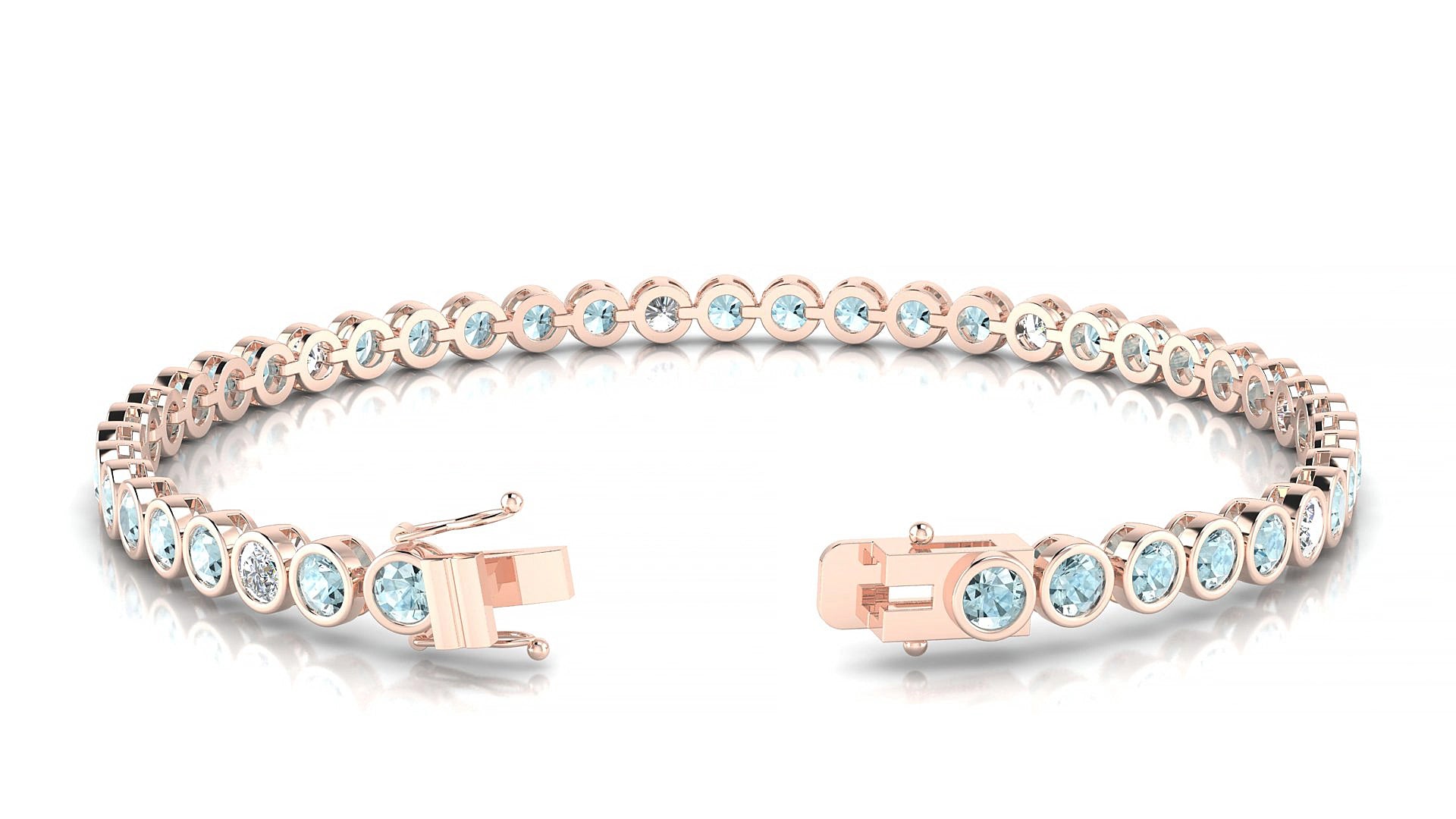 Avila 5-1 | 18k Rose Gold 3 mm Round Natural Aquamarine & Diamond 15 cm Tennis Bracelet
