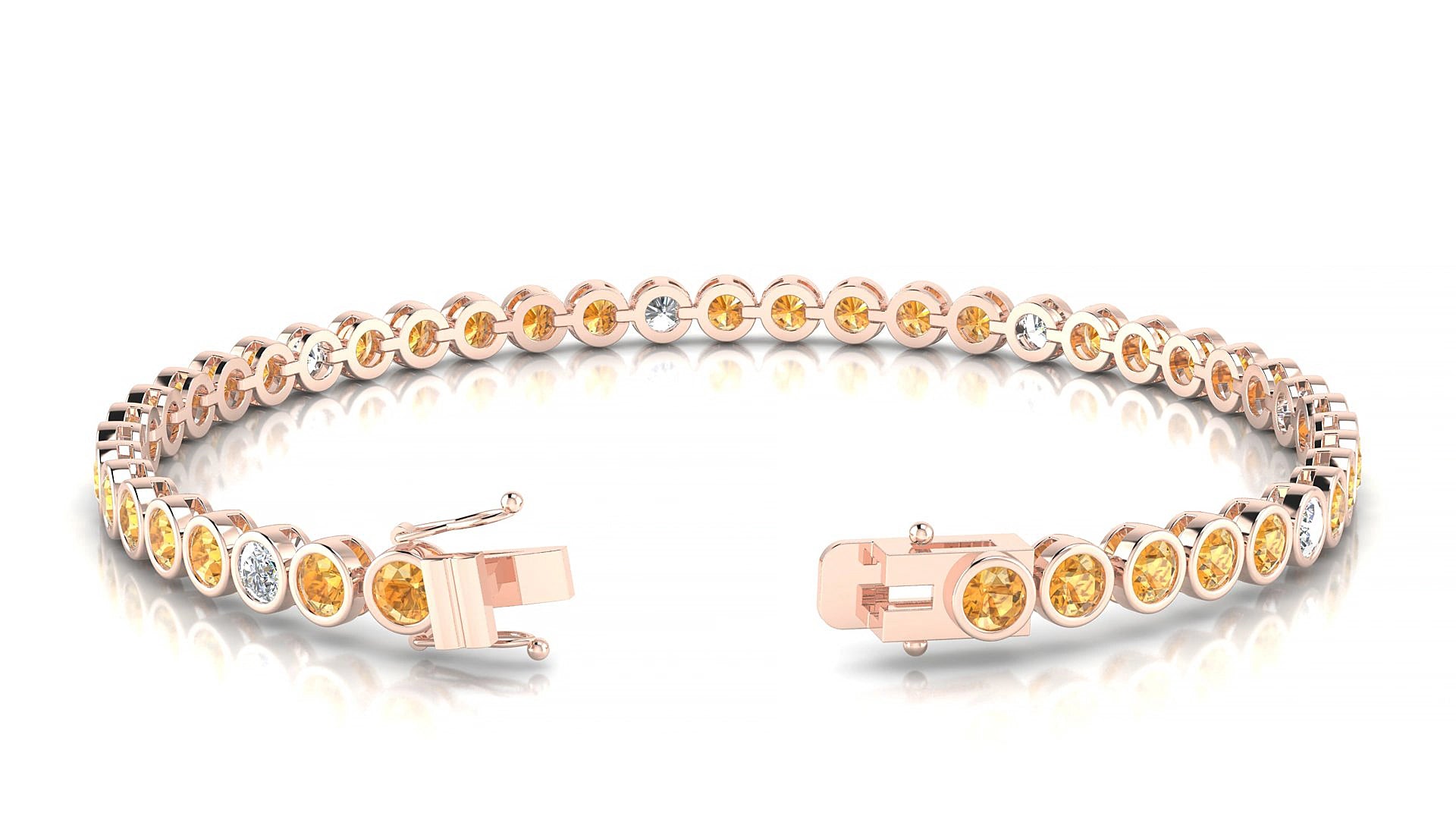 Avila 5-1 | 18k Rose Gold 3 mm Round Natural Citrine & Diamond 15 cm Tennis Bracelet