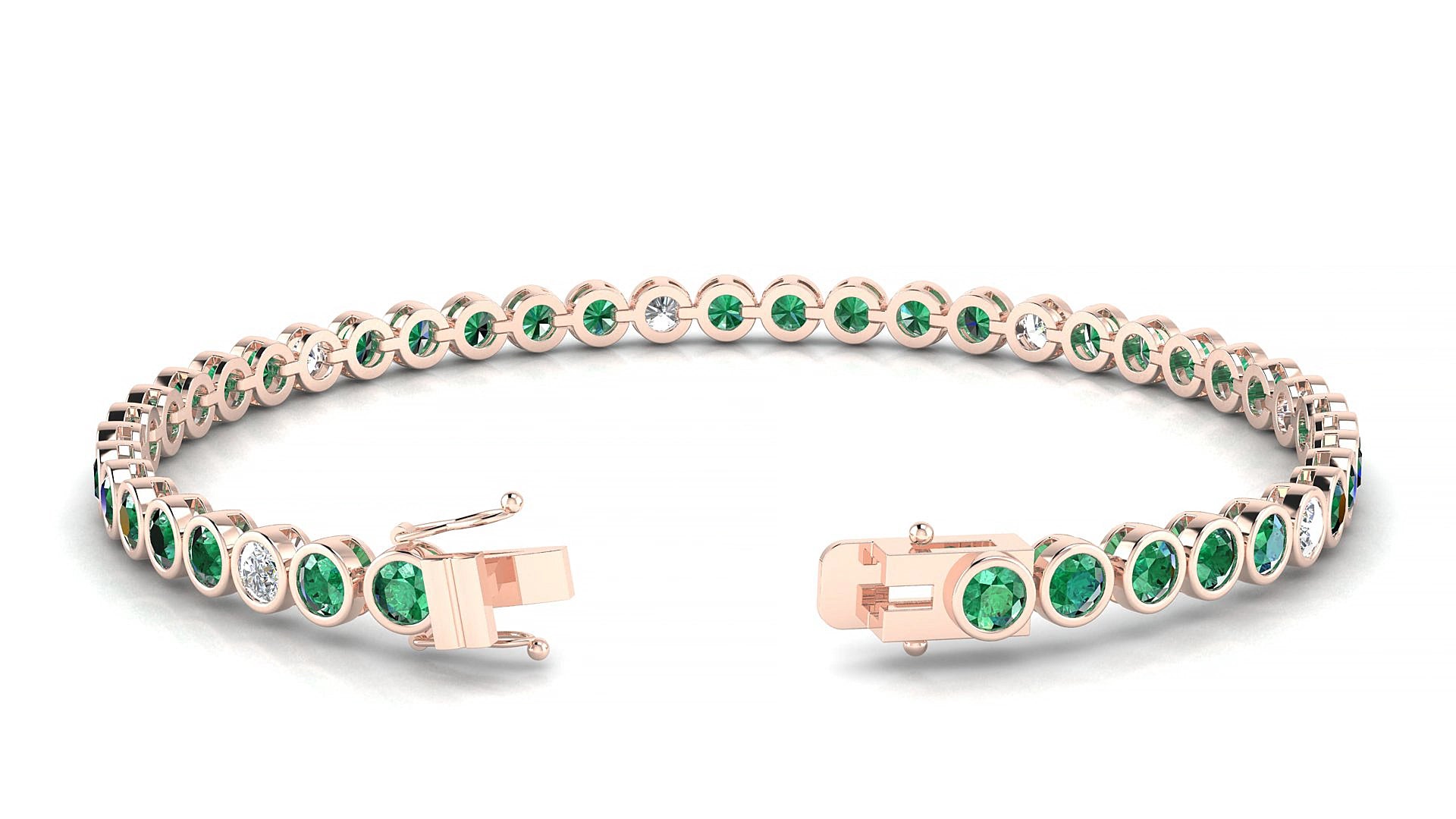 Avila 5-1 | 18k Rose Gold 3 mm Round Natural Emerald & Diamond 18 cm Tennis Bracelet