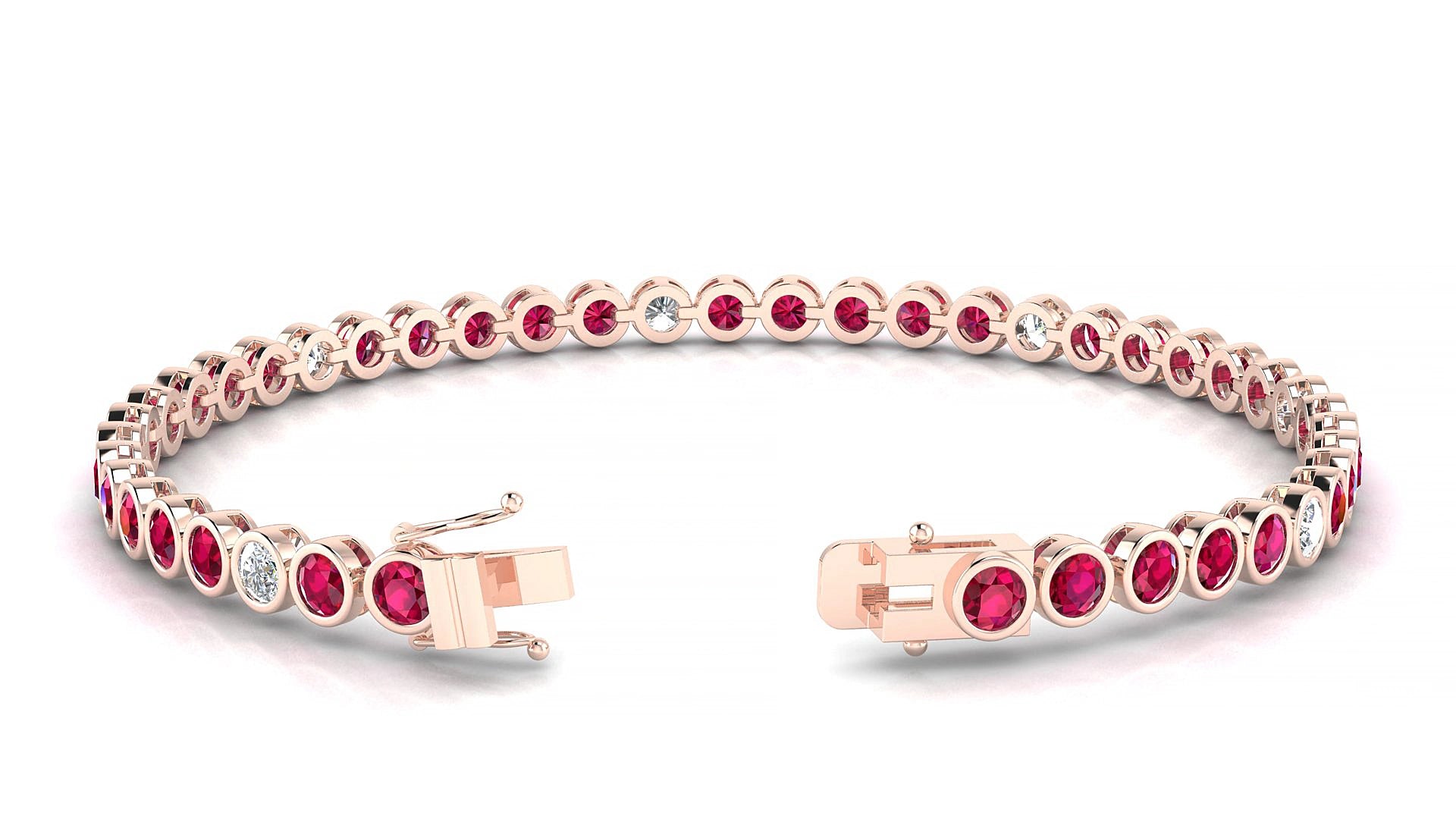Avila 5-1 | 18k Rose Gold 3 mm Round Natural Ruby & Diamond 15 cm Tennis Bracelet