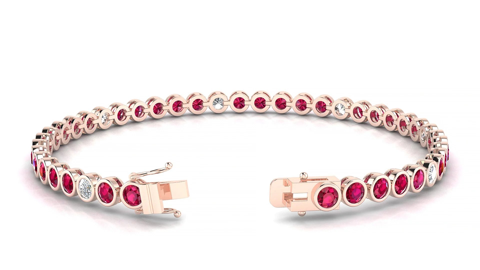 Avila 5-1 | 18k Rose Gold 3 mm Round Natural Ruby & Diamond Tennis Bracelet