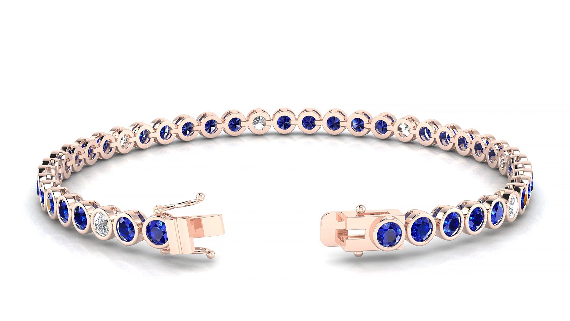 Avila 5-1 | 18k Rose Gold 3 mm Round Natural Sapphire & Diamond 17 cm Tennis Bracelet