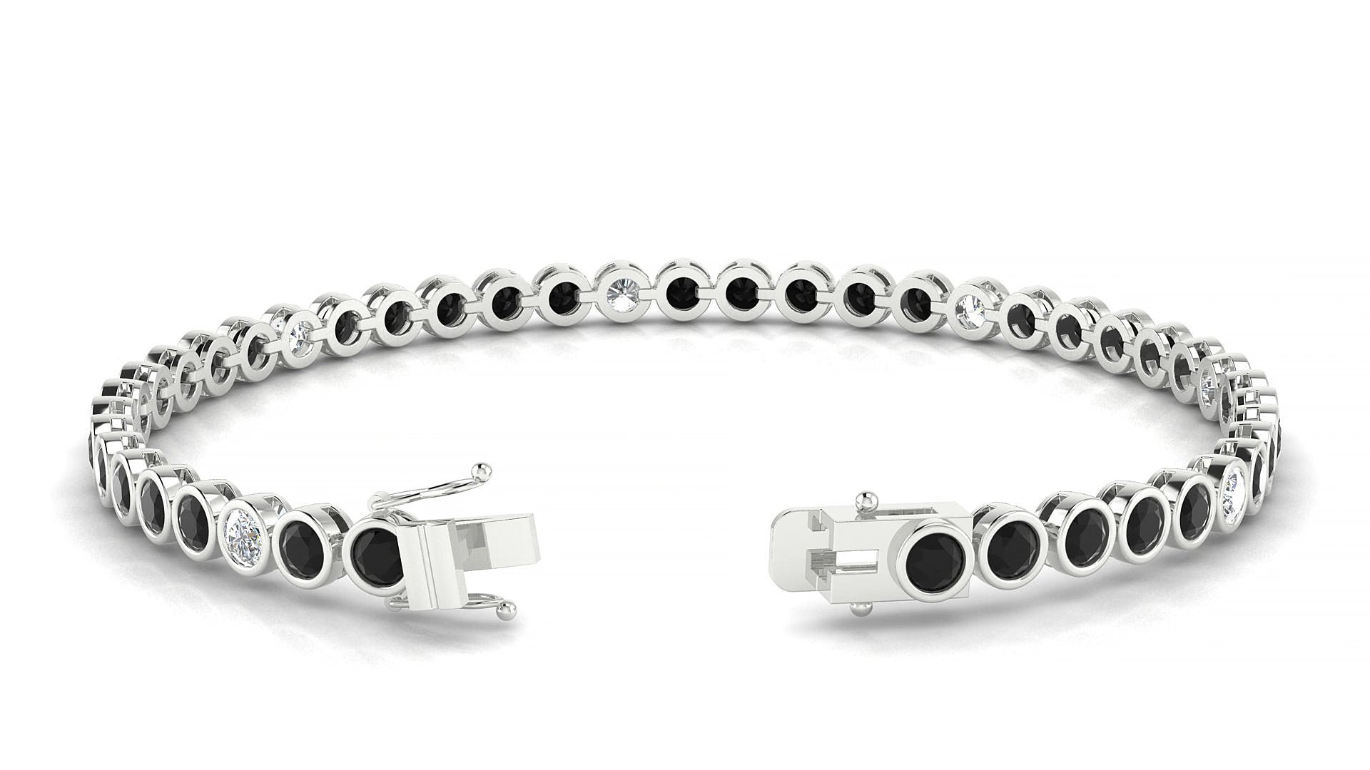 Avila 5-1 | 18k White Gold 3 mm Round Natural Black Diamond & Diamond 15 cm Tennis Bracelet