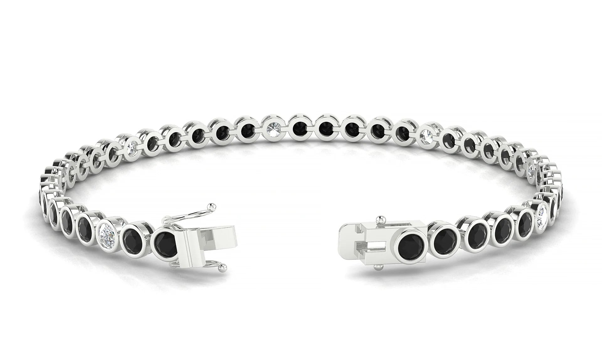 Avila 5-1 | 18k White Gold 3 mm Round Natural Black Diamond & Diamond Tennis Bracelet