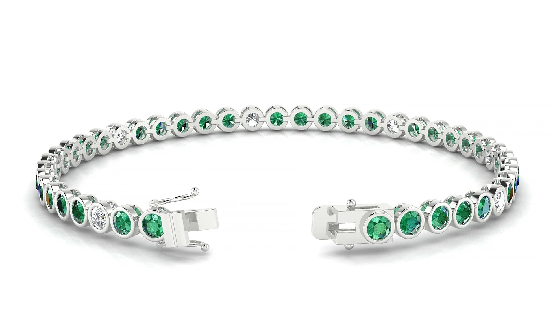 Avila 5-1 | 18k White Gold 3 mm Round Natural Emerald & Diamond Tennis Bracelet