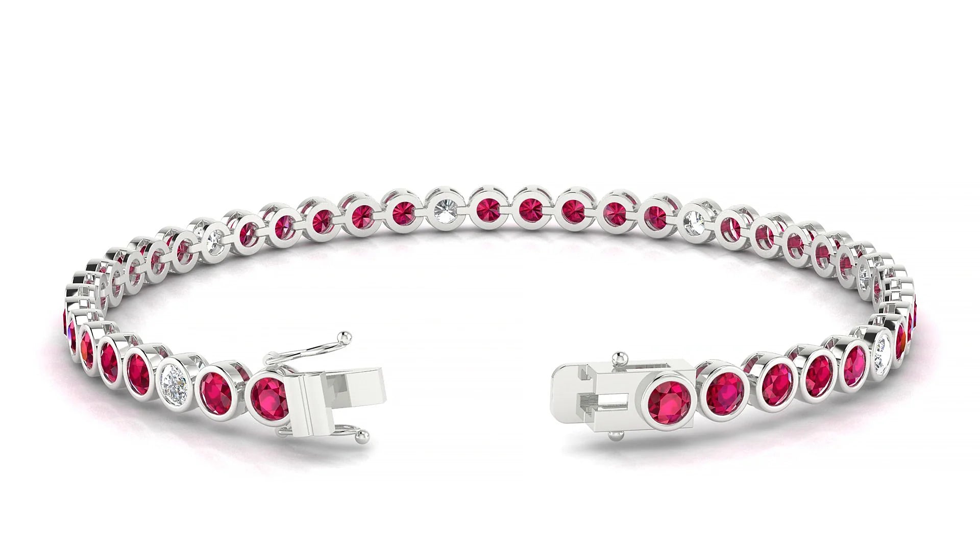 Avila 5-1 | 18k White Gold 3 mm Round Natural Ruby & Diamond Tennis Bracelet