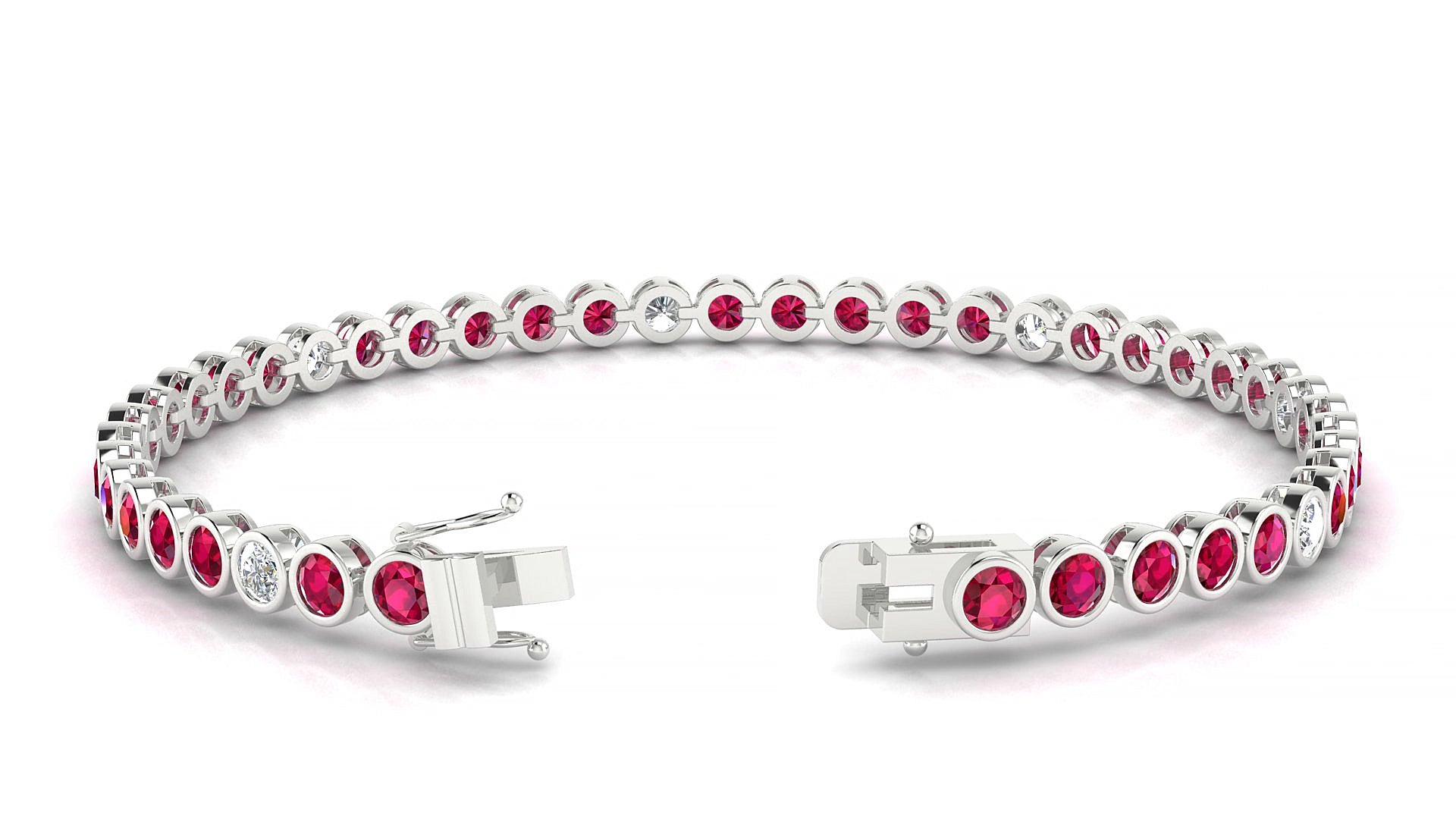 Avila 5-1 | 18k White Gold 3 mm Round Natural Ruby & Diamond 19 cm Tennis Bracelet