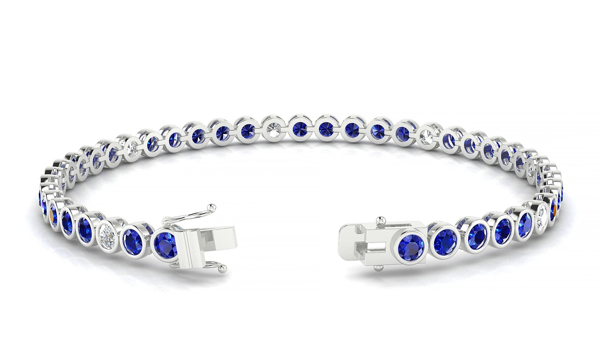 Avila 5-1 | 18k White Gold 3 mm Round Natural Sapphire & Diamond 17 cm Tennis Bracelet