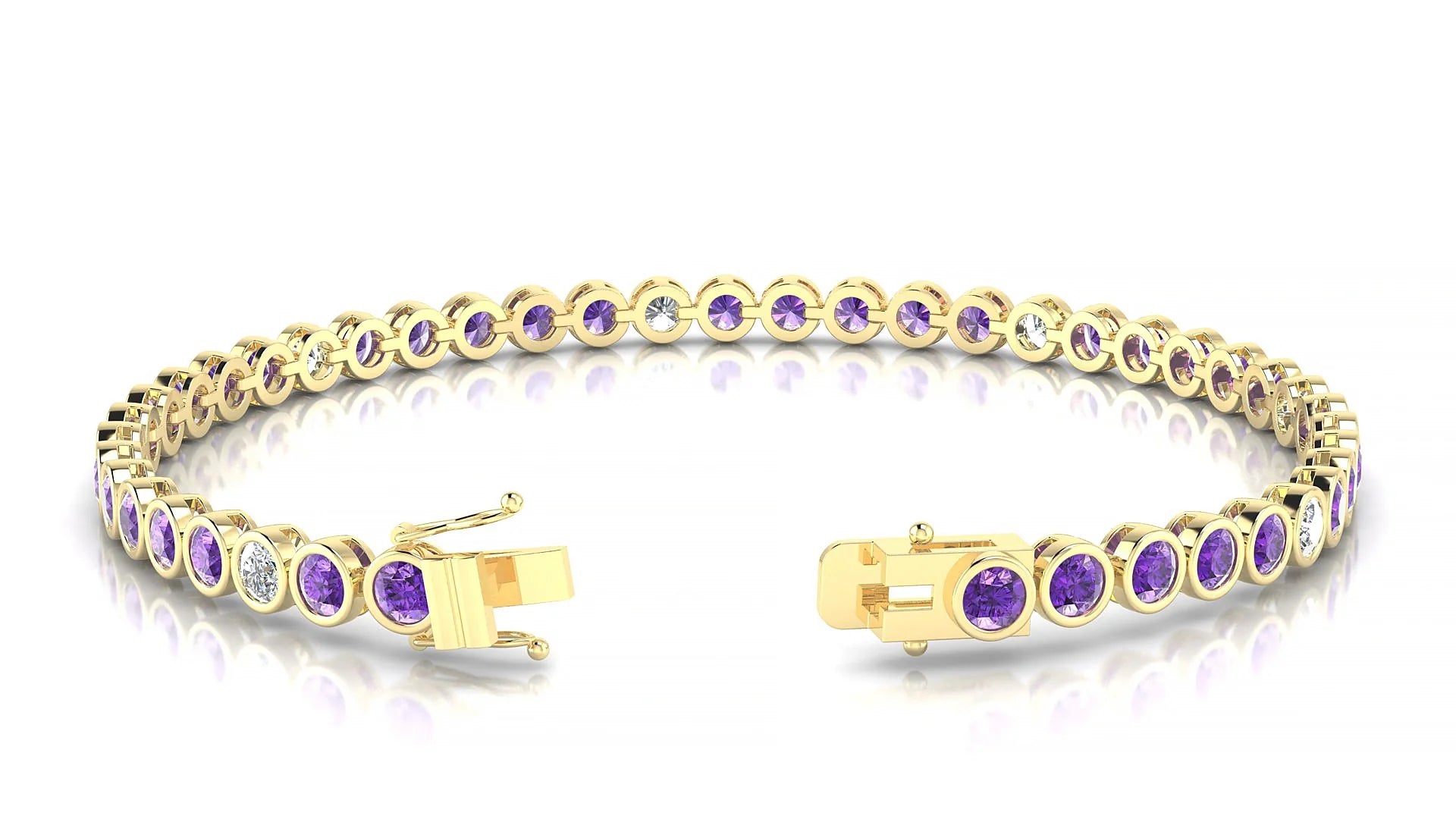 Avila 5-1 | 18k Yellow Gold 3 mm Round Natural Amethyst & Diamond Tennis Bracelet
