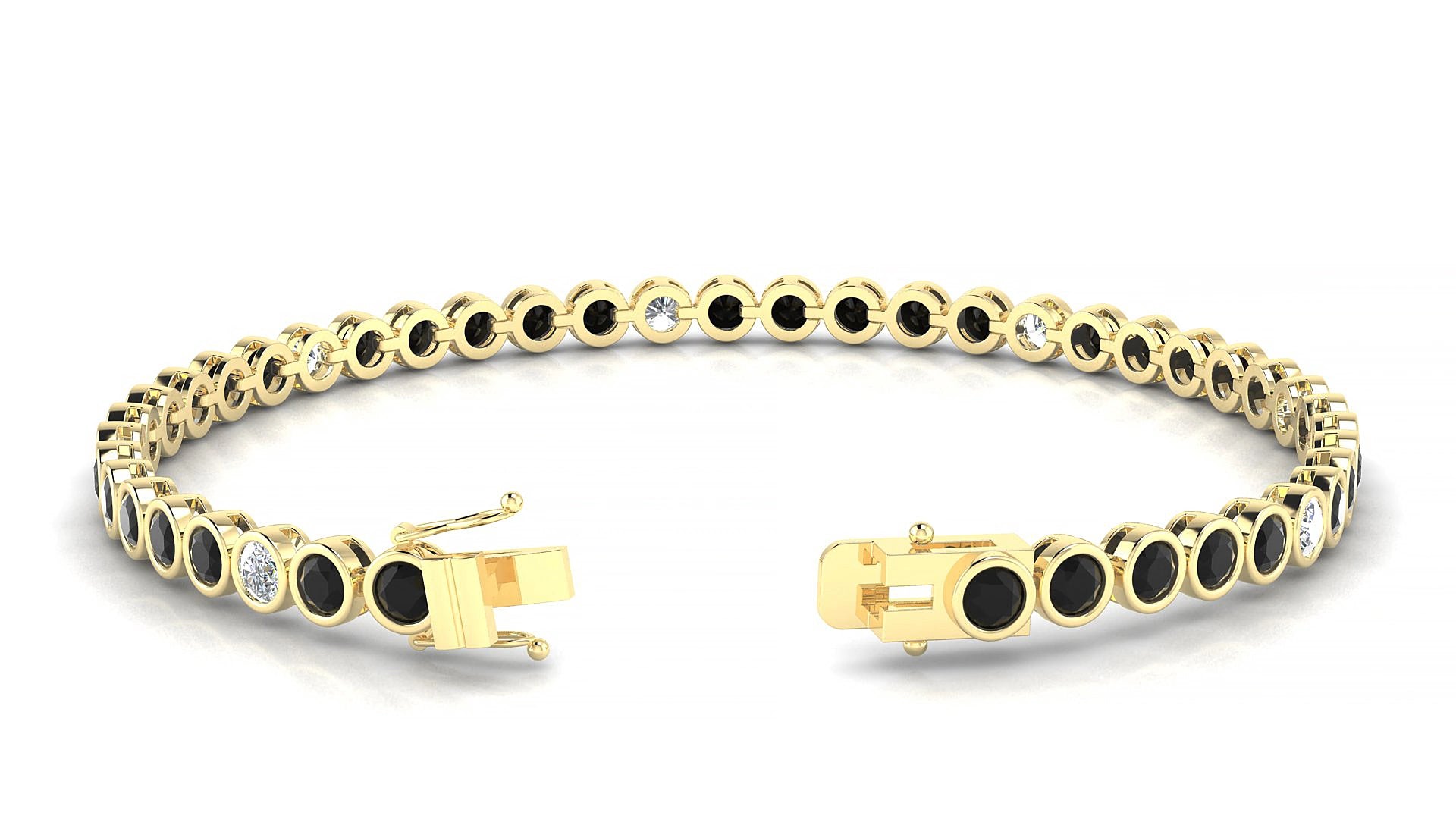 Avila 5-1 | 18k Yellow Gold 3 mm Round Natural Black Diamond & Diamond 15 cm Tennis Bracelet