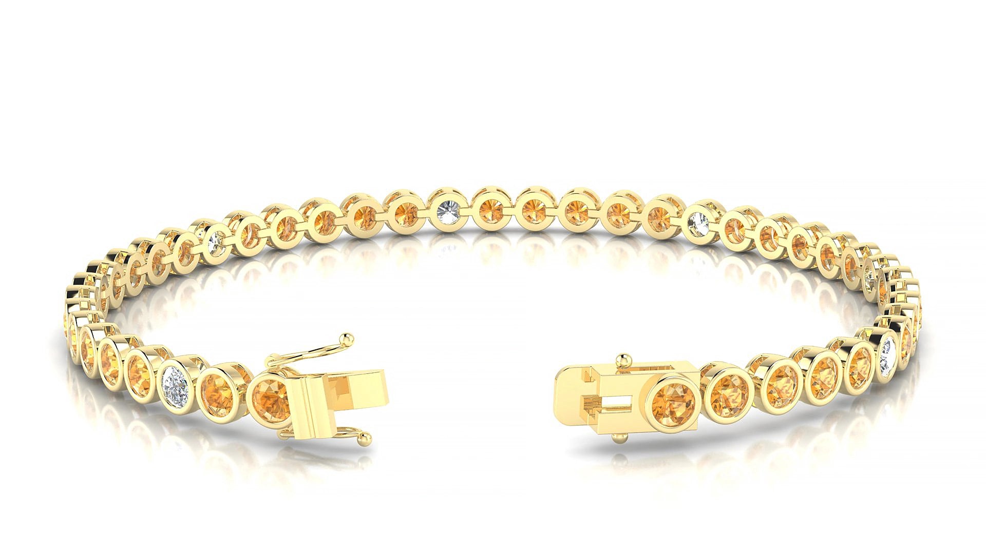 Avila 5-1 | 18k Yellow Gold 3 mm Round Natural Citrine & Diamond 17 cm Tennis Bracelet