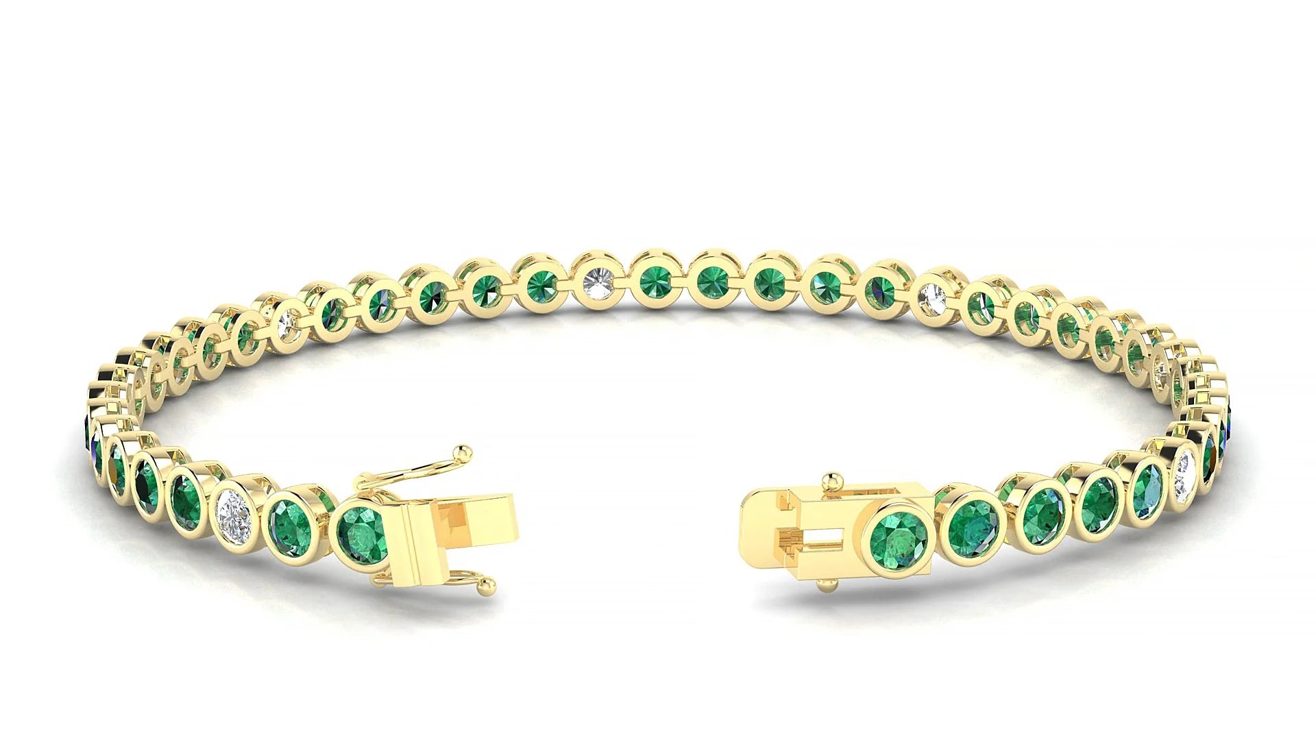 Avila 5-1 | 18k Yellow Gold 3 mm Round Natural Emerald & Diamond Tennis Bracelet