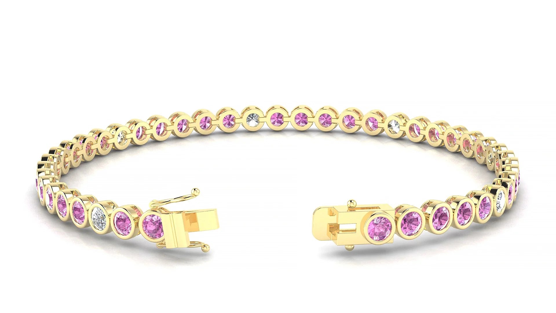 Avila 5-1 | 18k Yellow Gold 3 mm Round Natural Pink Sapphire & Diamond Tennis Bracelet