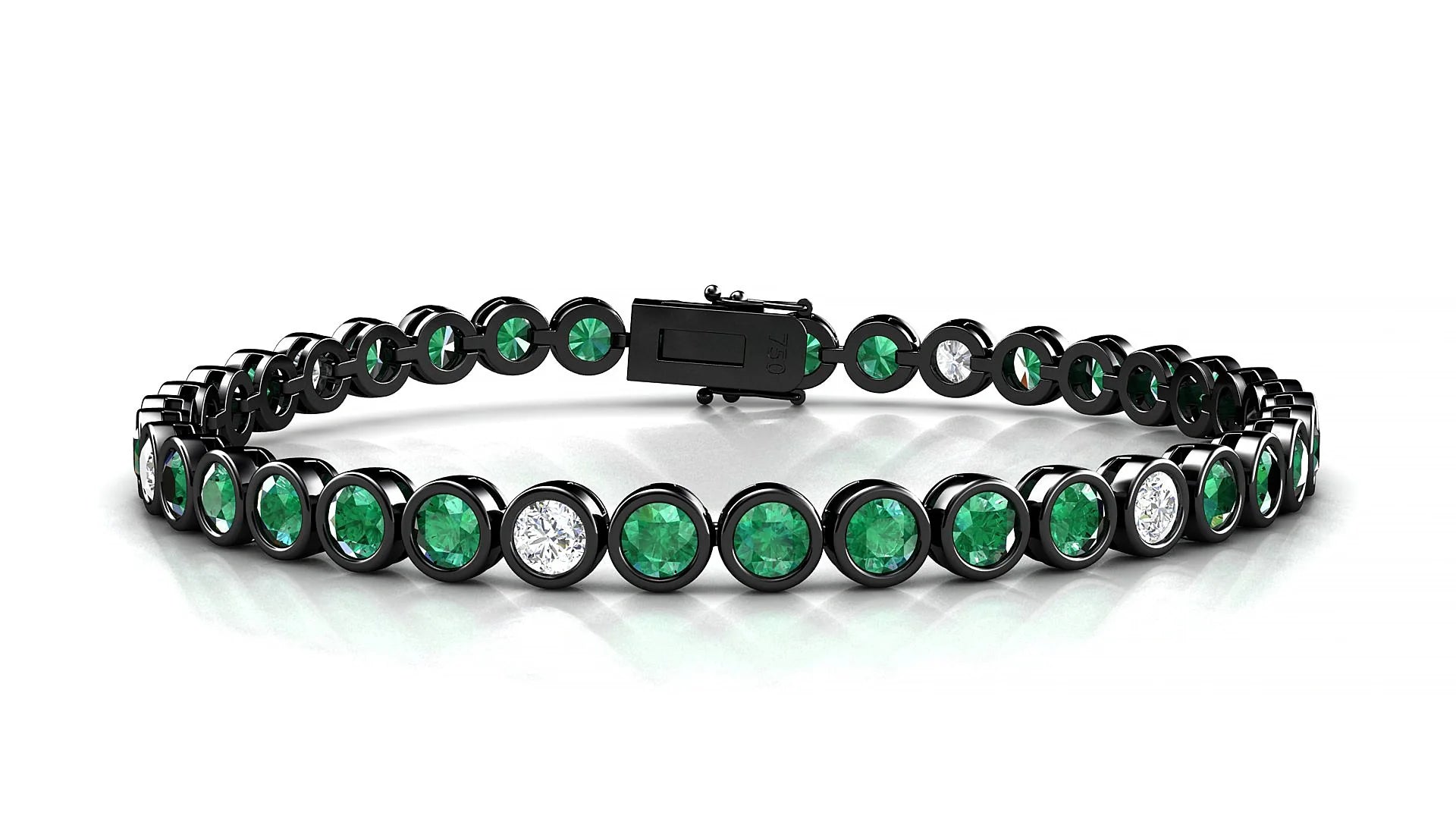 Avila 5-1 | 18k Black Gold 3.4 mm Round Natural Emerald & Diamond Tennis Bracelet