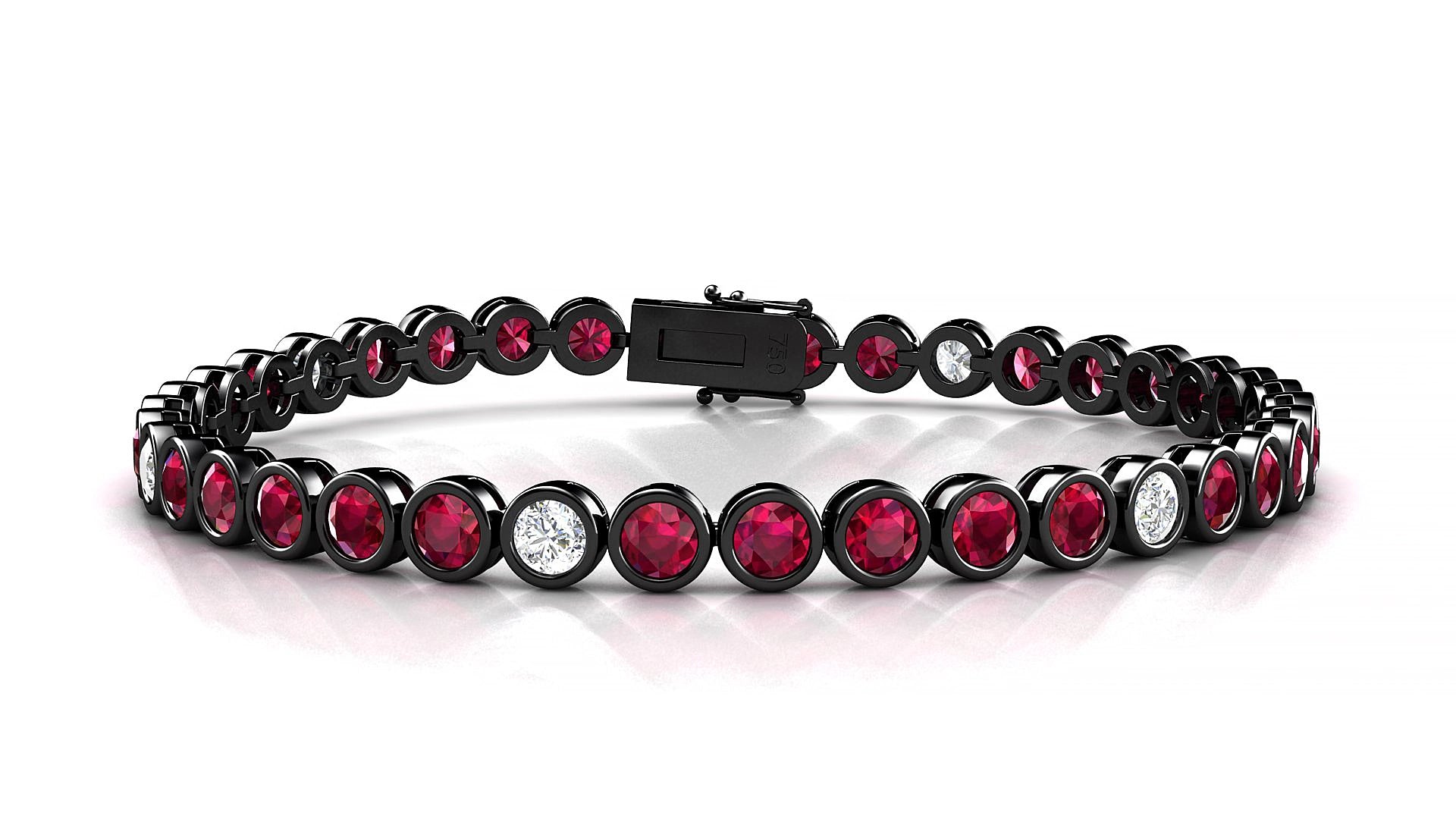 Avila 5-1 | 18k Black Gold 3.4 mm Round Natural Ruby & Diamond 18 cm Tennis Bracelet