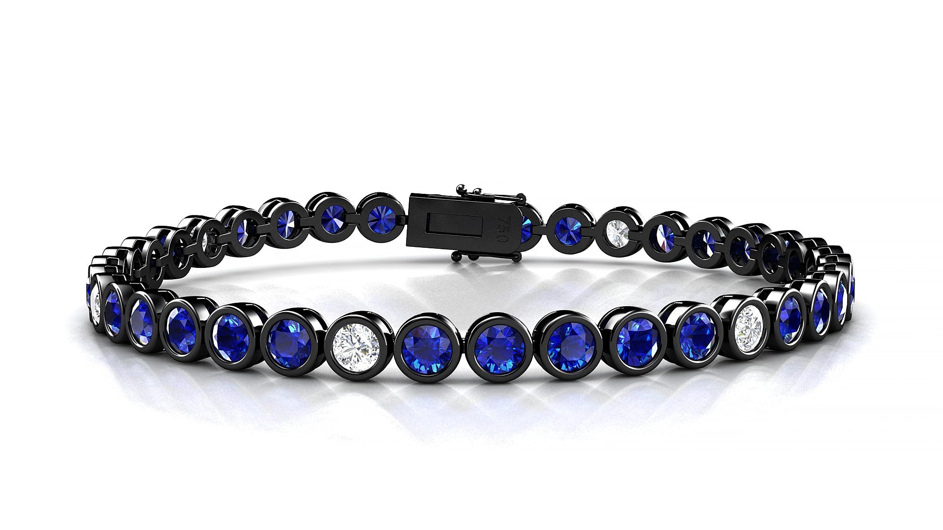 Avila 5-1 | 18k Black Gold 3.4 mm Round Natural Sapphire & Diamond 15 cm Tennis Bracelet