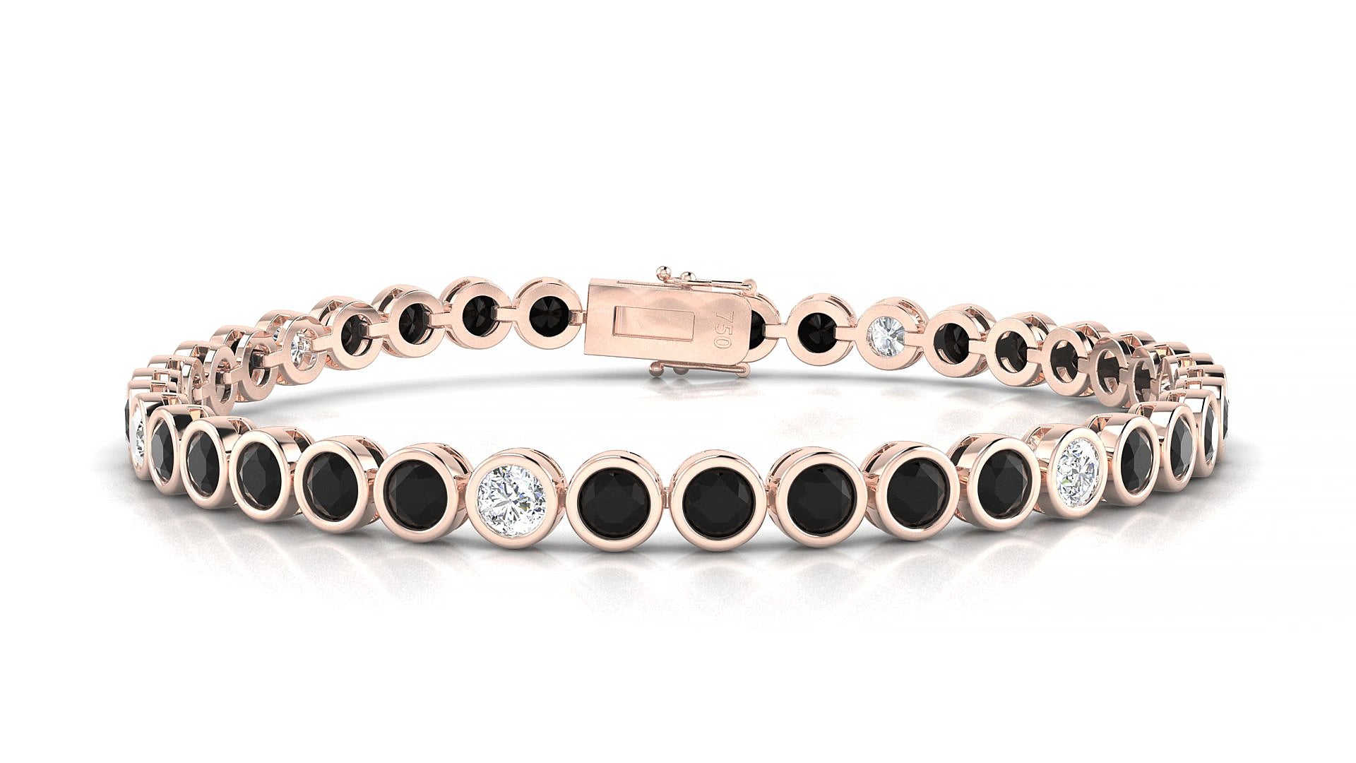 Avila 5-1 | 18k Rose Gold 3.4 mm Round Natural Black Diamond & Diamond 15 cm Tennis Bracelet