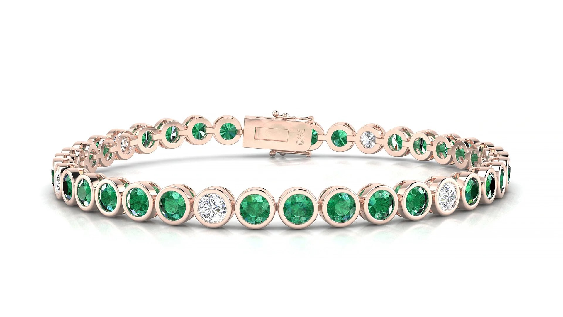Avila 5-1 | 18k Rose Gold 3.4 mm Round Natural Emerald & Diamond Tennis Bracelet