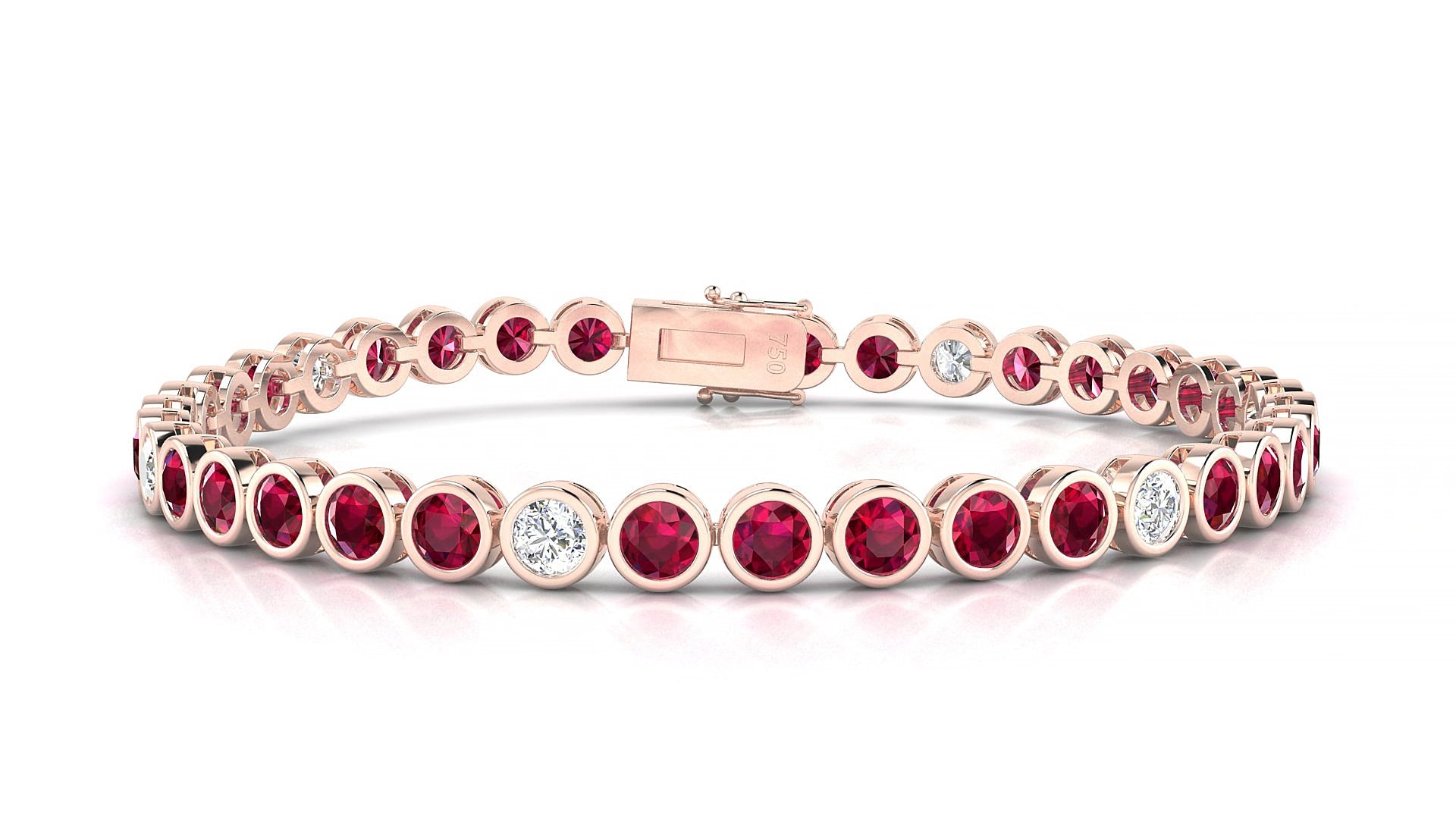 Avila 5-1 | 18k Rose Gold 3.4 mm Round Natural Ruby & Diamond 15 cm Tennis Bracelet