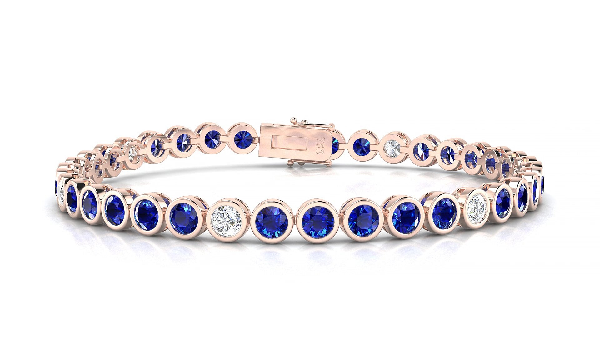 Avila 5-1 | 18k Rose Gold 3.4 mm Round Natural Sapphire & Diamond 19 cm Tennis Bracelet