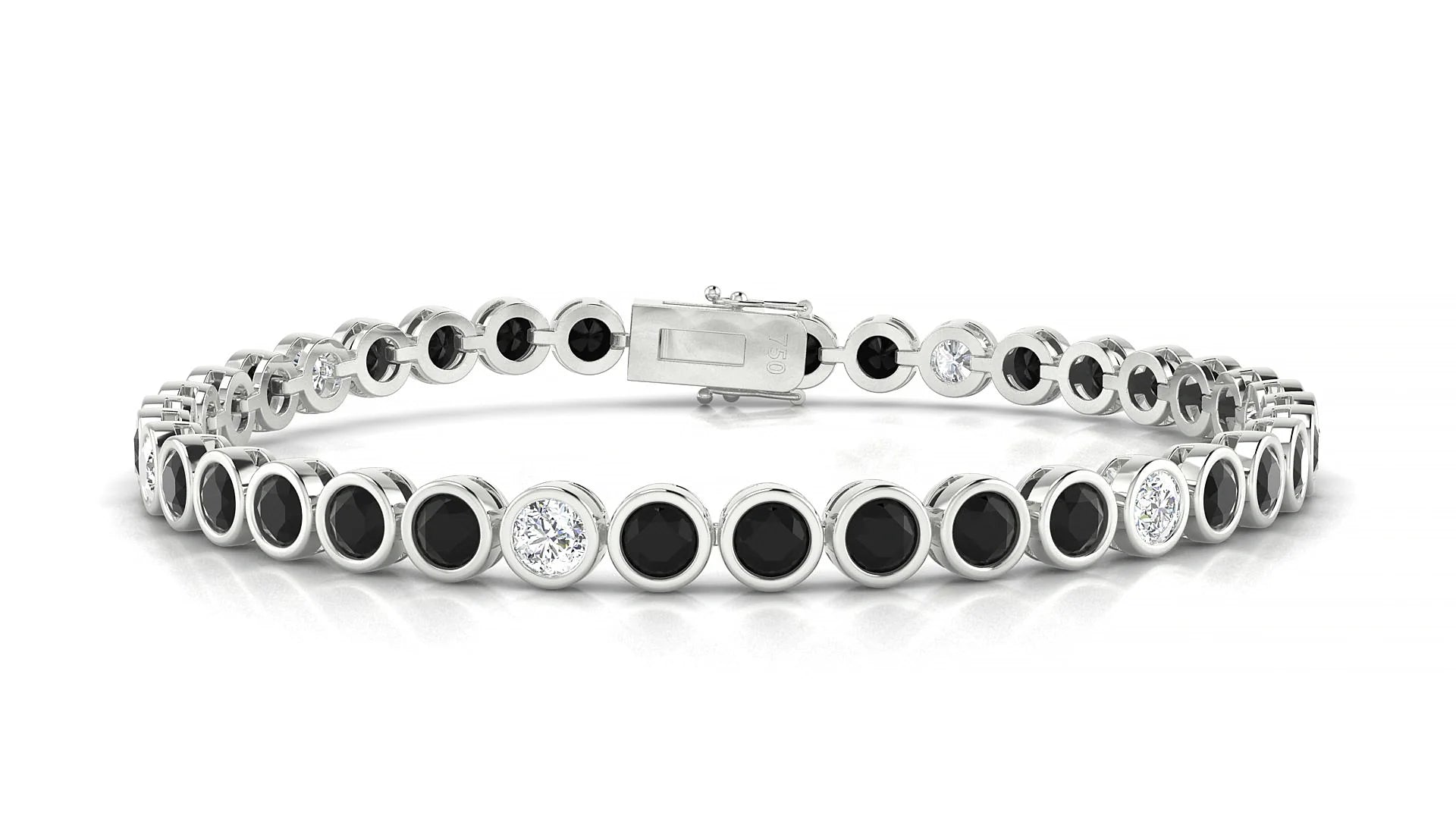 Avila 5-1 | 18k White Gold 3.4 mm Round Natural Black Diamond & Diamond Tennis Bracelet
