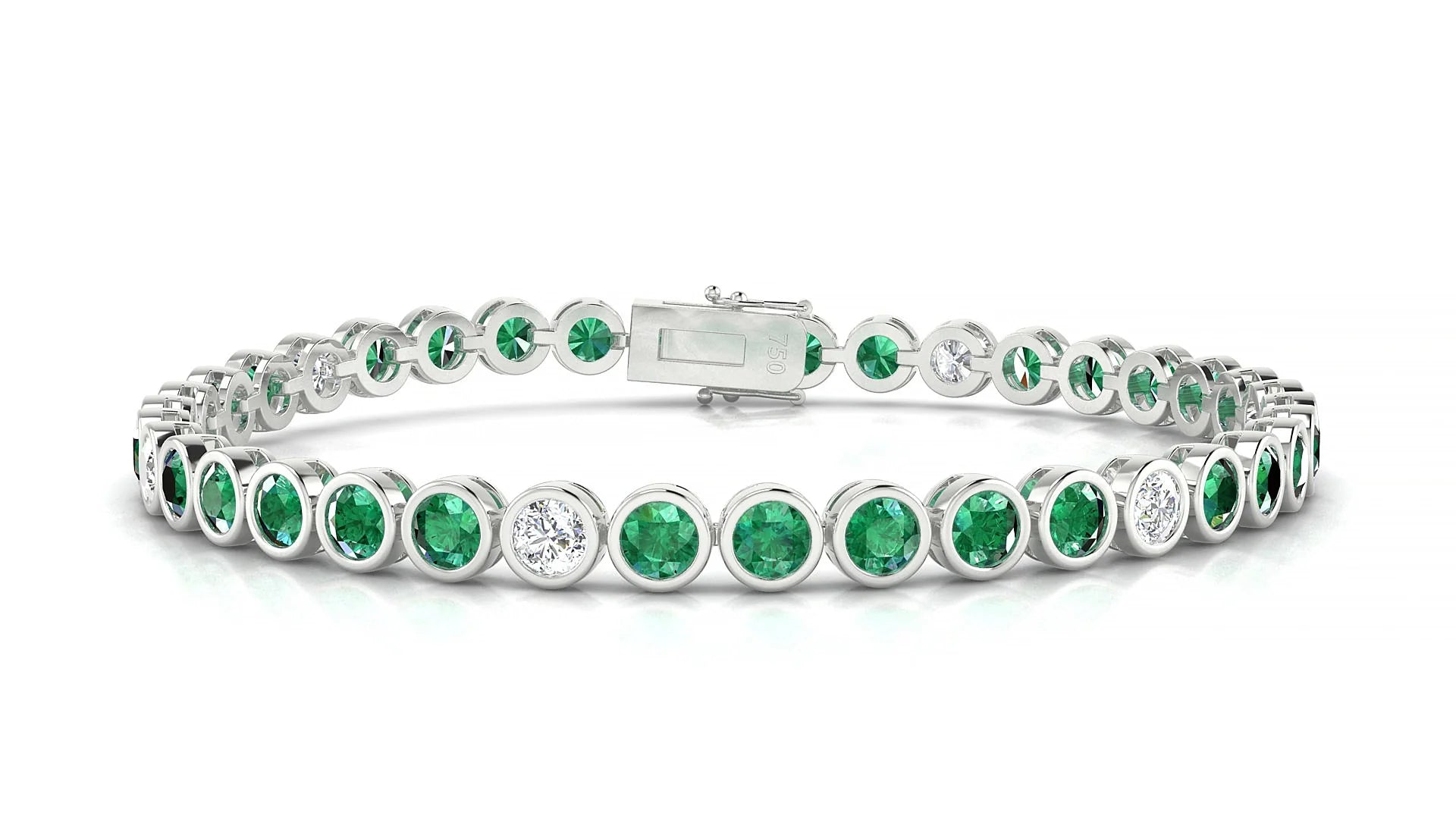 Avila 5-1 | 18k White Gold 3.4 mm Round Natural Emerald & Diamond Tennis Bracelet