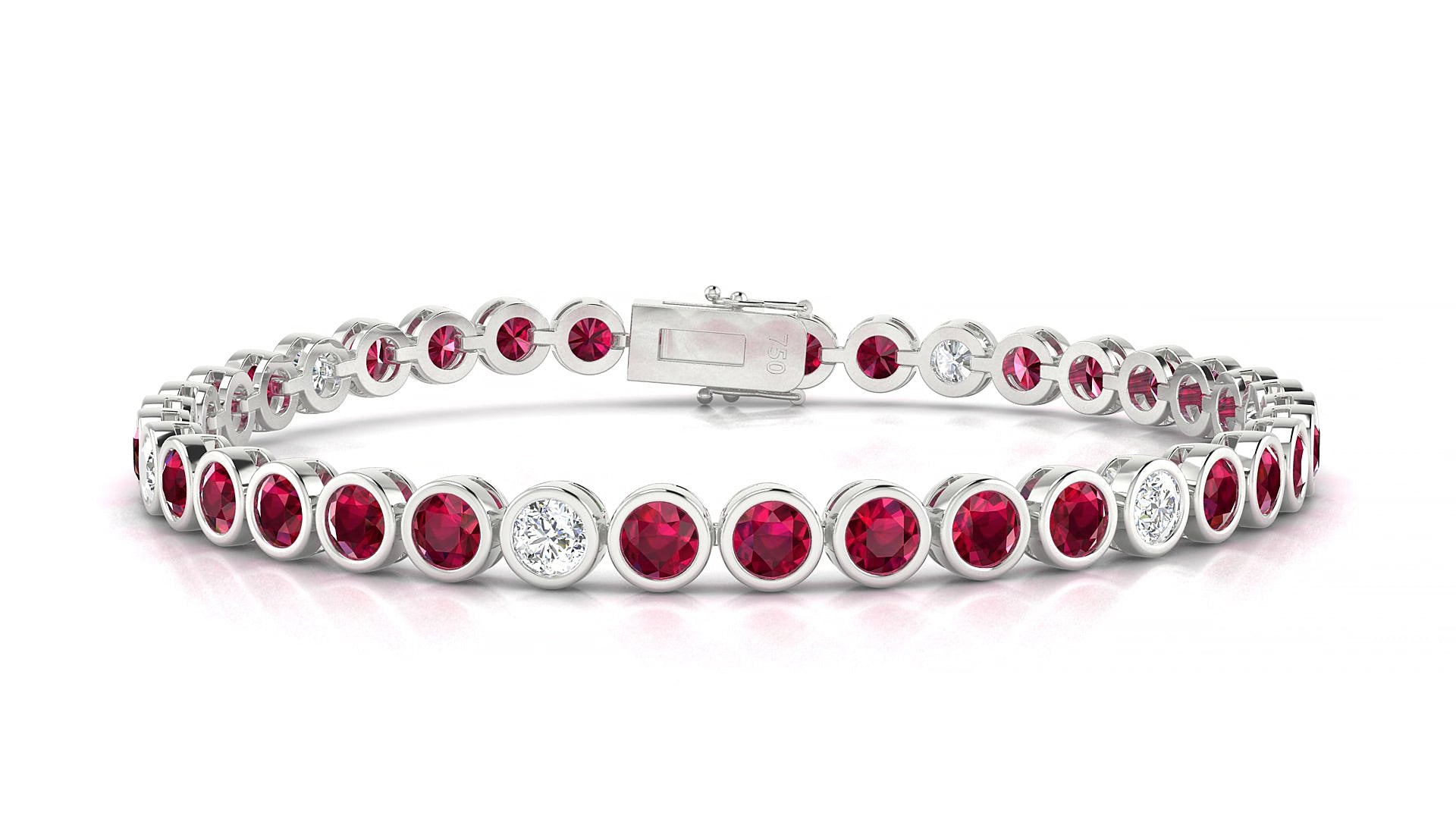 Avila 5-1 | 18k White Gold 3.4 mm Round Natural Ruby & Diamond 15 cm Tennis Bracelet
