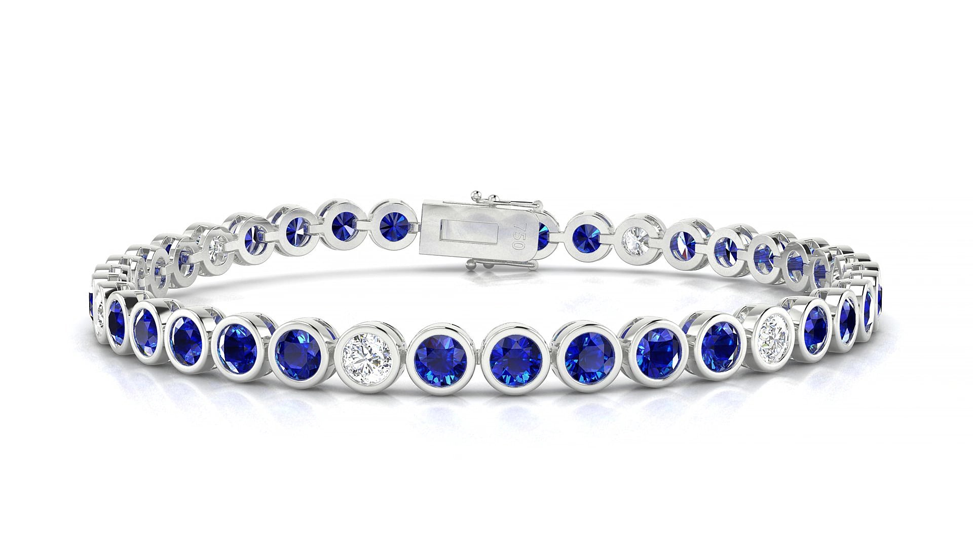 Avila 5-1 | 18k White Gold 3.4 mm Round Natural Sapphire & Diamond 15 cm Tennis Bracelet